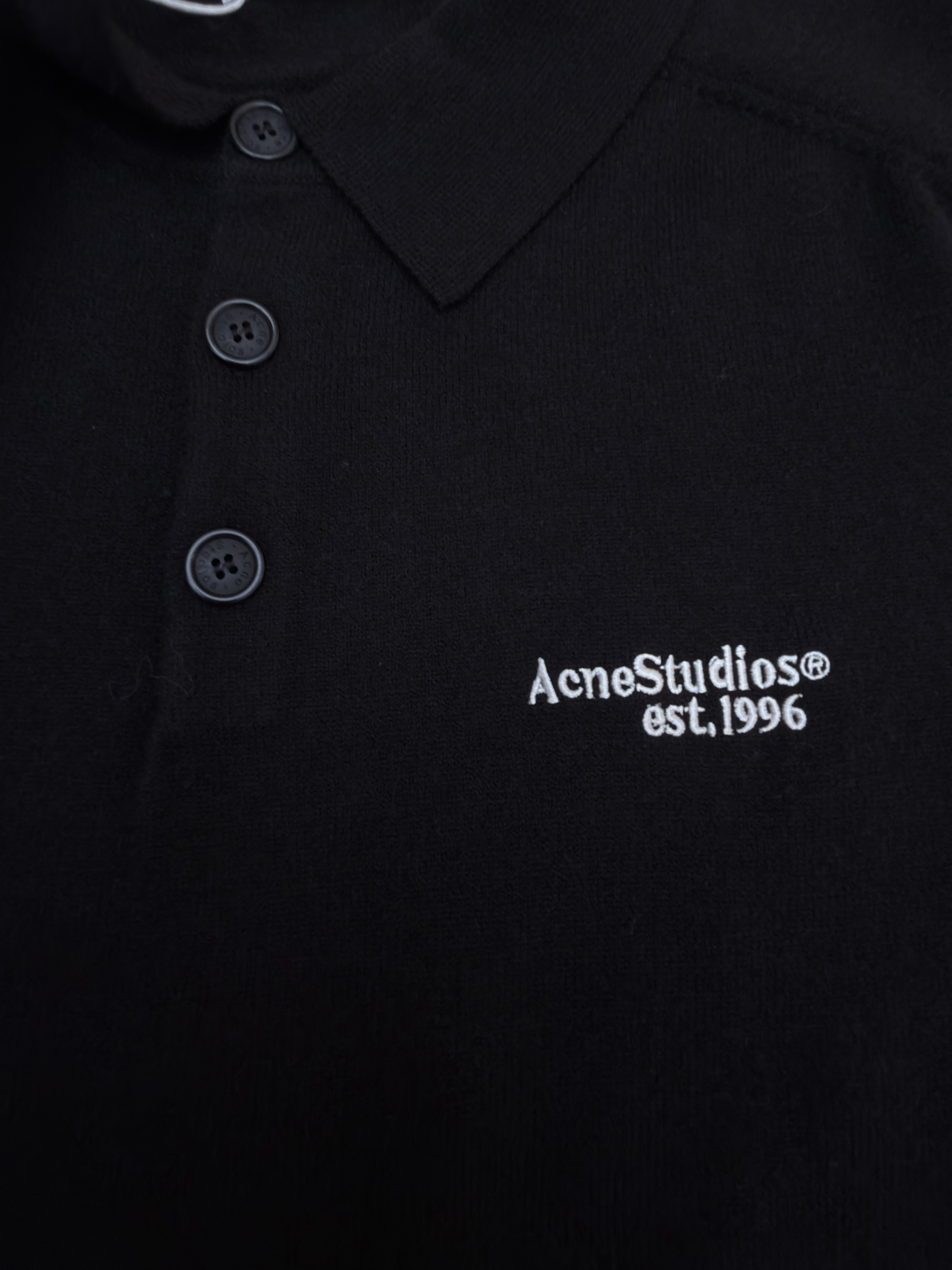 Acne Studios 徽标刺绣针织Polo衫 毛衣 针织衫 长袖 灰色 黑色 A7