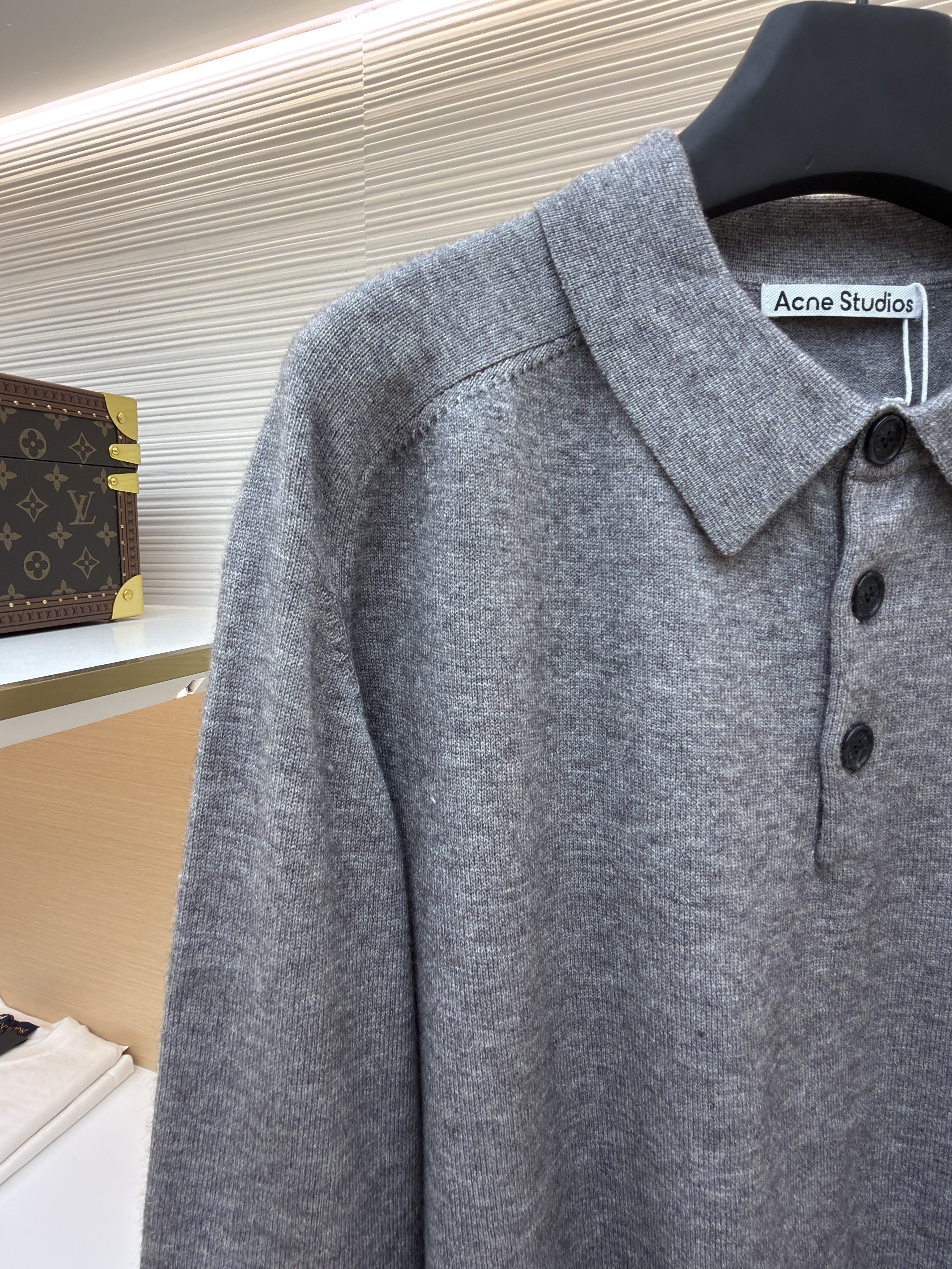Acne Studios 徽标刺绣针织Polo衫 毛衣 针织衫 长袖 灰色 黑色 A7