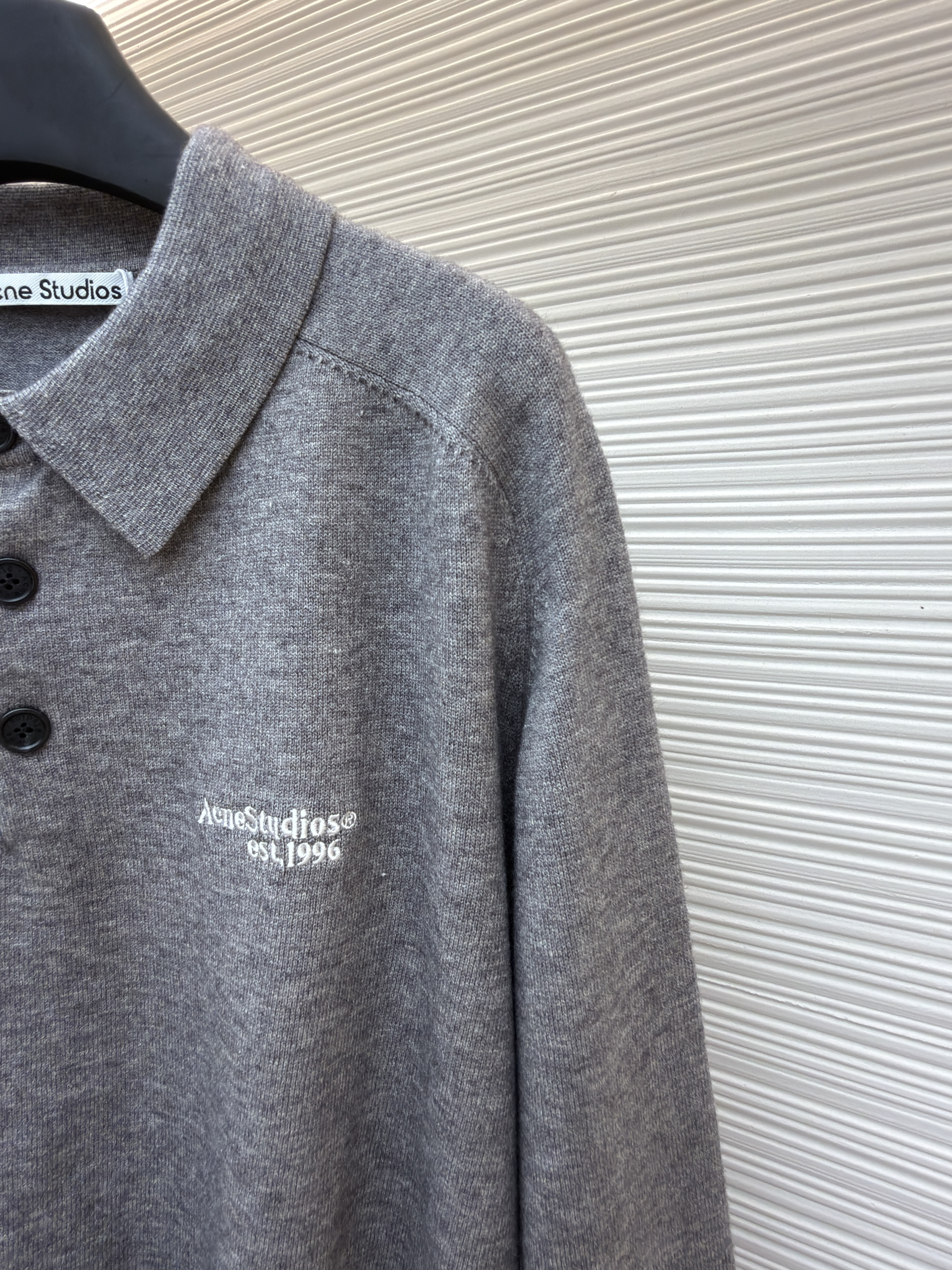 Acne Studios 徽标刺绣针织Polo衫 毛衣 针织衫 长袖 灰色 黑色 A7