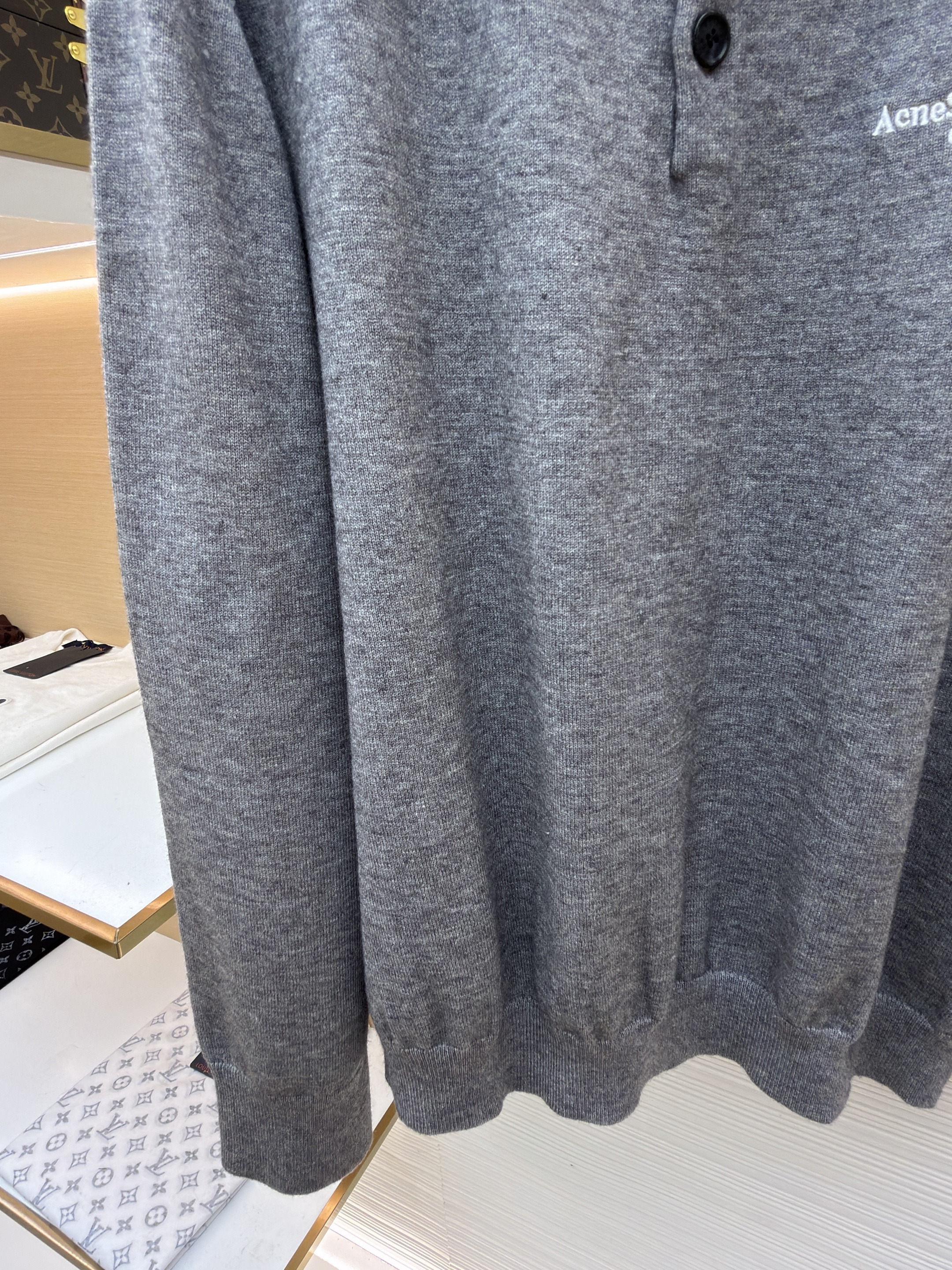 Acne Studios 徽标刺绣针织Polo衫 毛衣 针织衫 长袖 灰色 黑色 A7