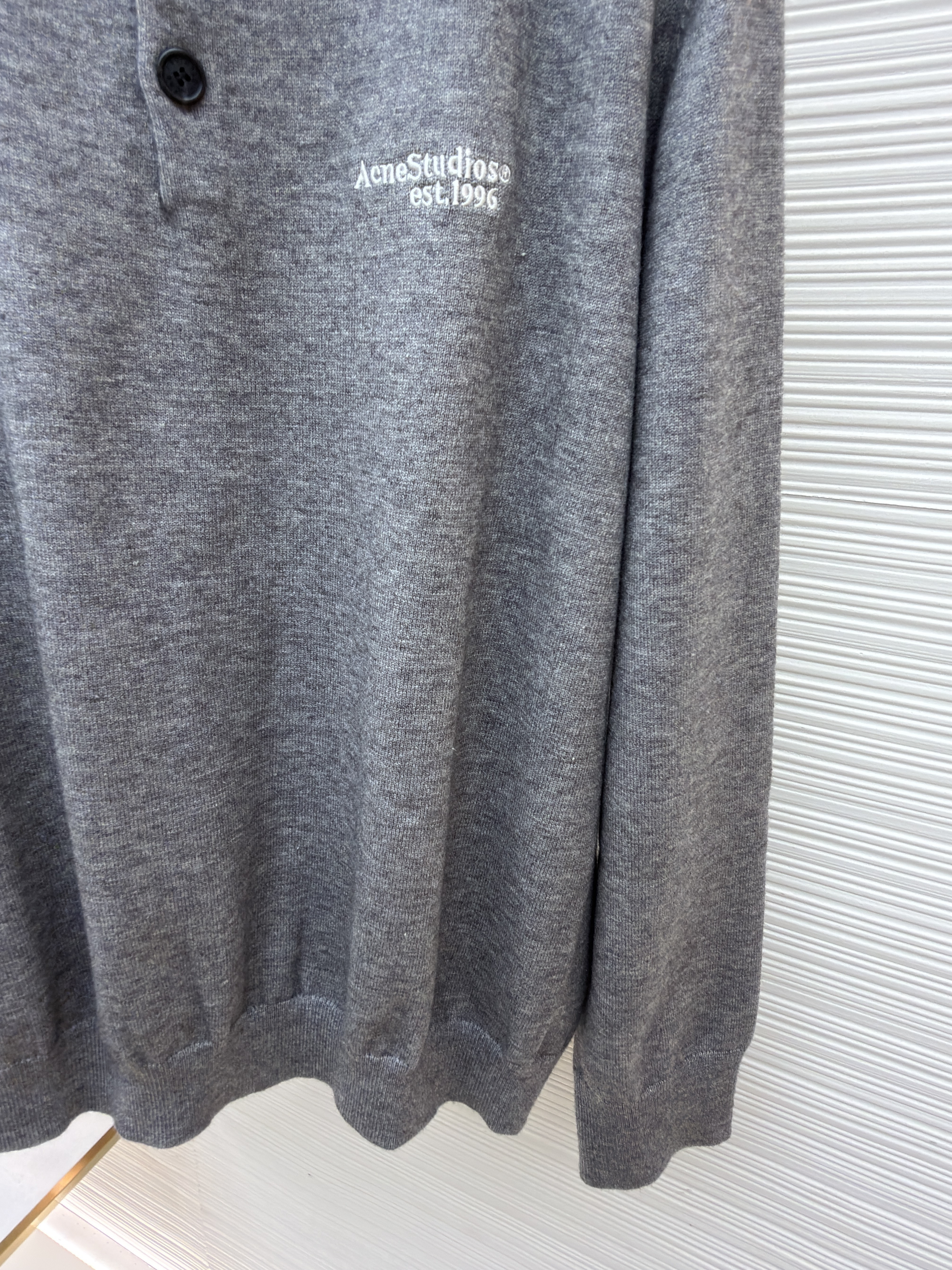 Acne Studios 徽标刺绣针织Polo衫 毛衣 针织衫 长袖 灰色 黑色 A7
