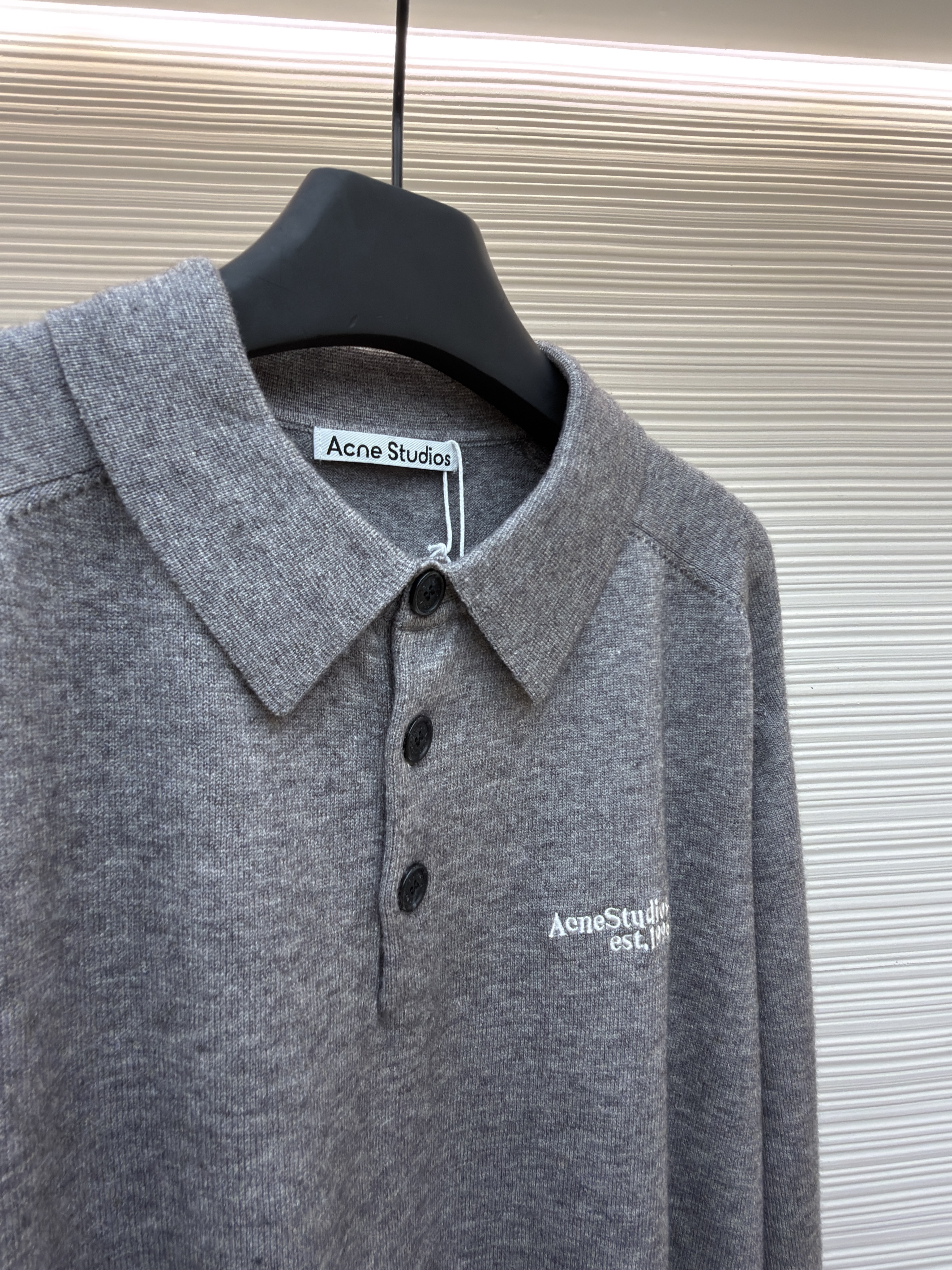 Acne Studios 徽标刺绣针织Polo衫 毛衣 针织衫 长袖 灰色 黑色 A7