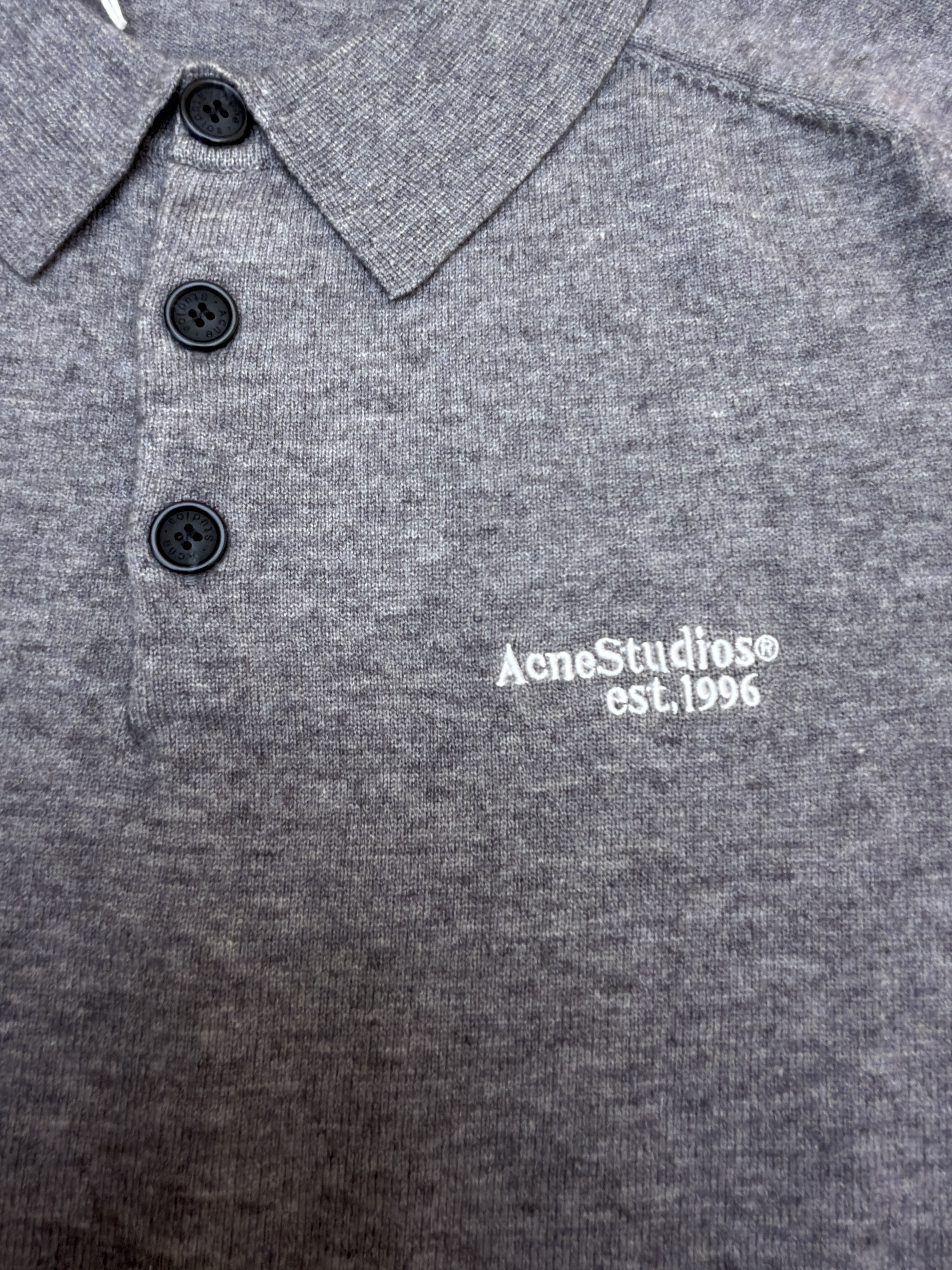 Acne Studios 徽标刺绣针织Polo衫 毛衣 针织衫 长袖 灰色 黑色 A7