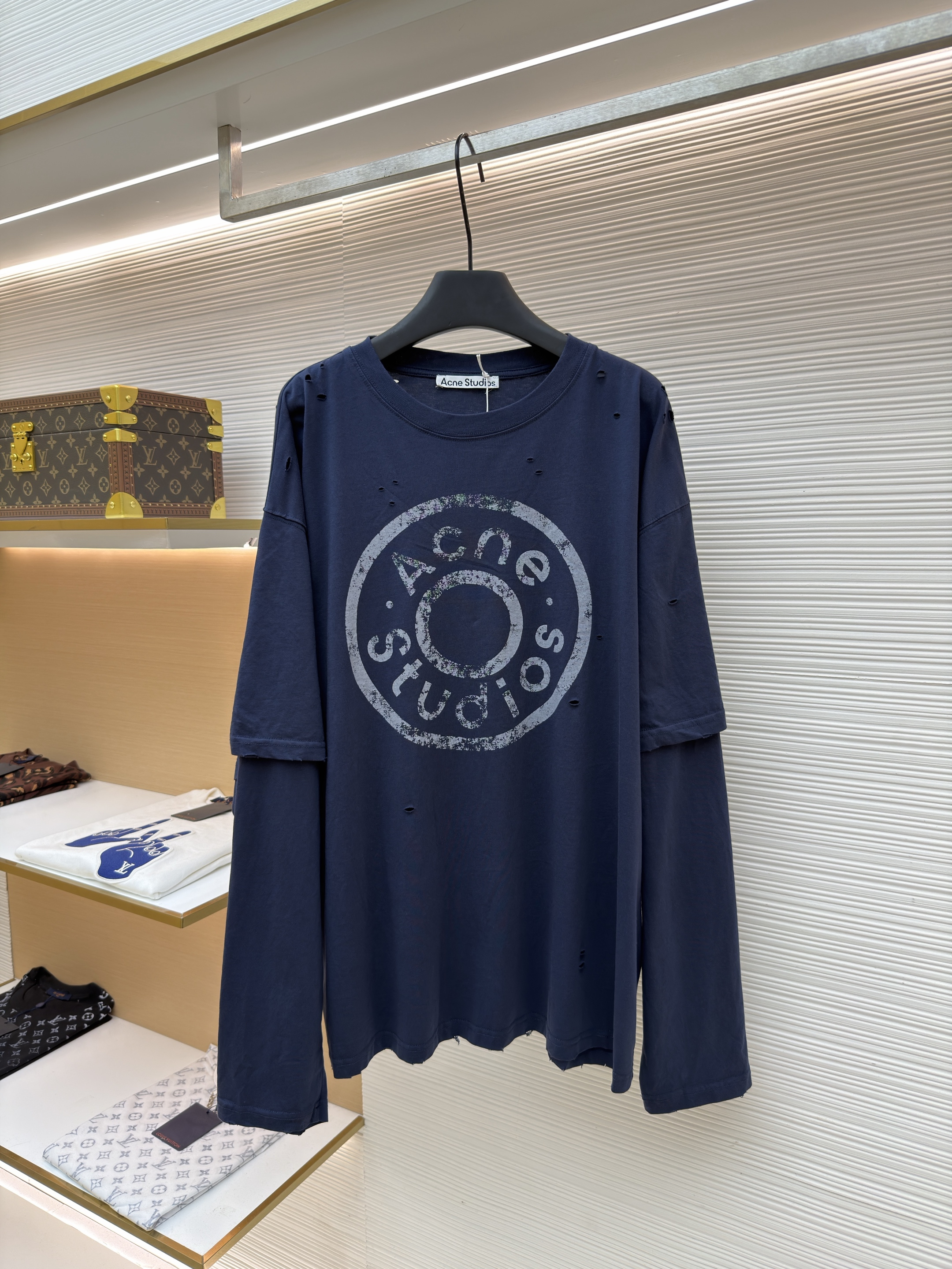 Acne Studios 纽扣徽标印花假两件圆领T恤 打底衫 长袖 紫色 蓝色 A5 CL0431-833