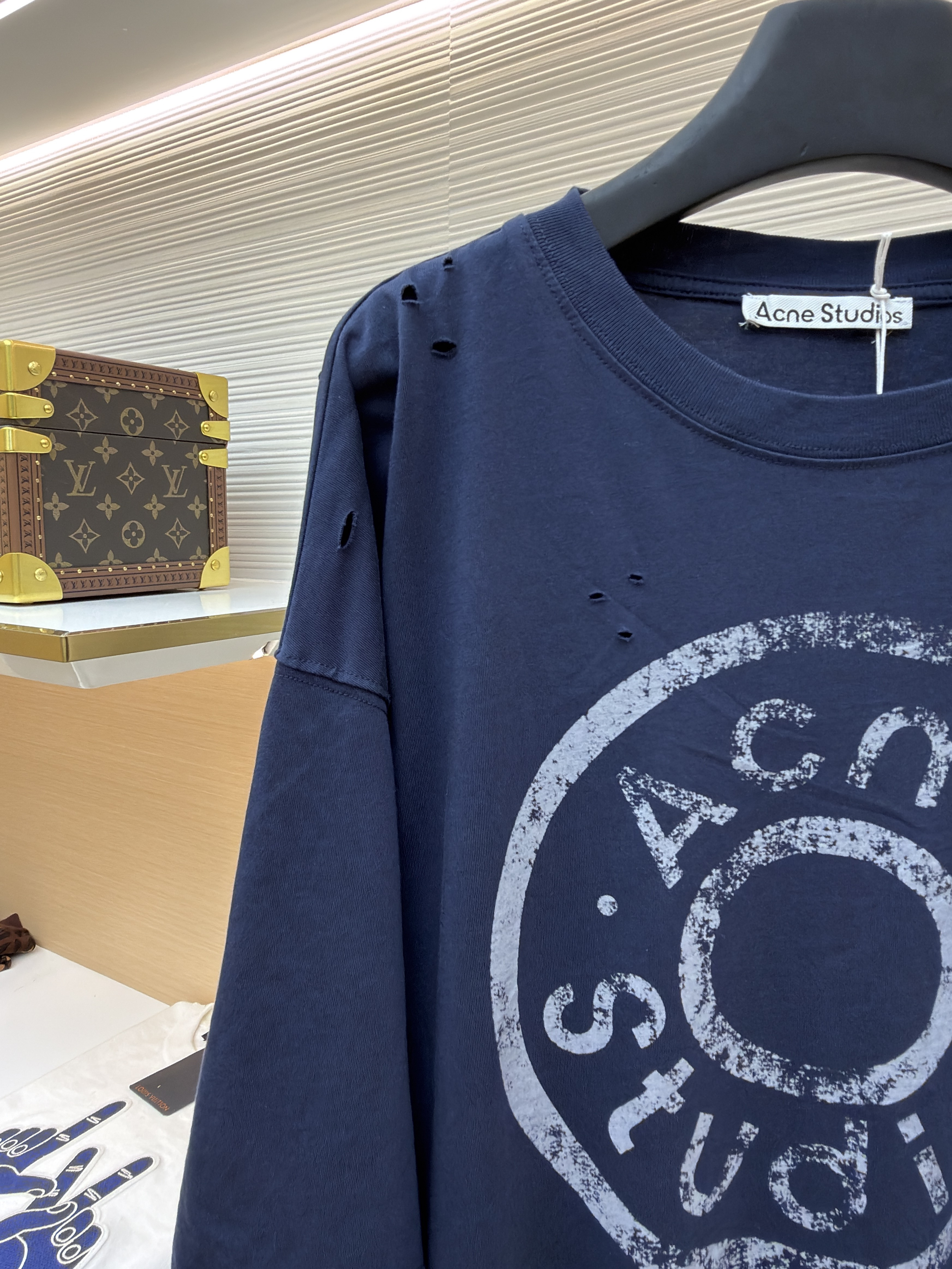 Acne Studios 纽扣徽标印花假两件圆领T恤 打底衫 长袖 紫色 蓝色 A5 CL0431-833