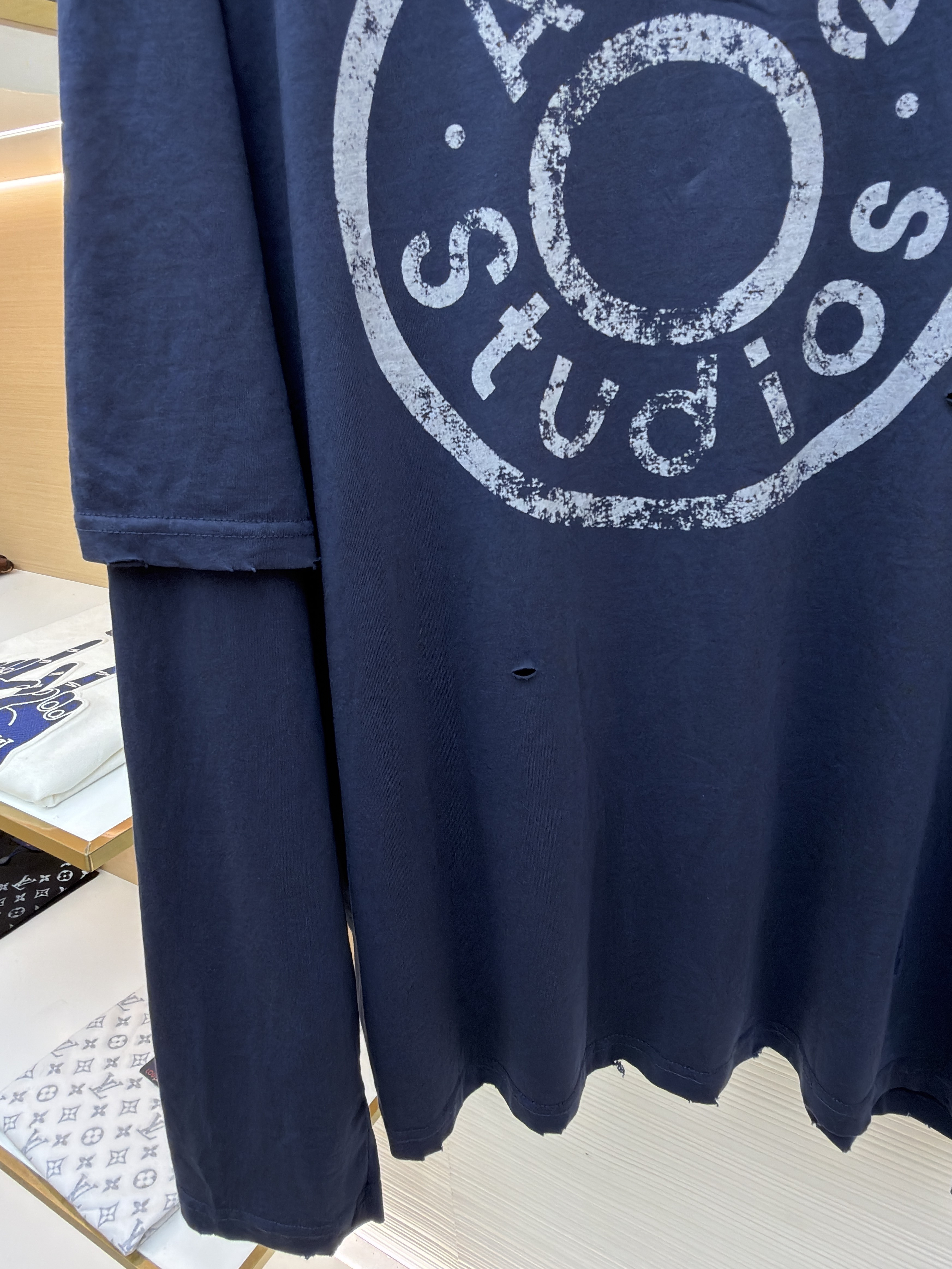 Acne Studios 纽扣徽标印花假两件圆领T恤 打底衫 长袖 紫色 蓝色 A5 CL0431-833