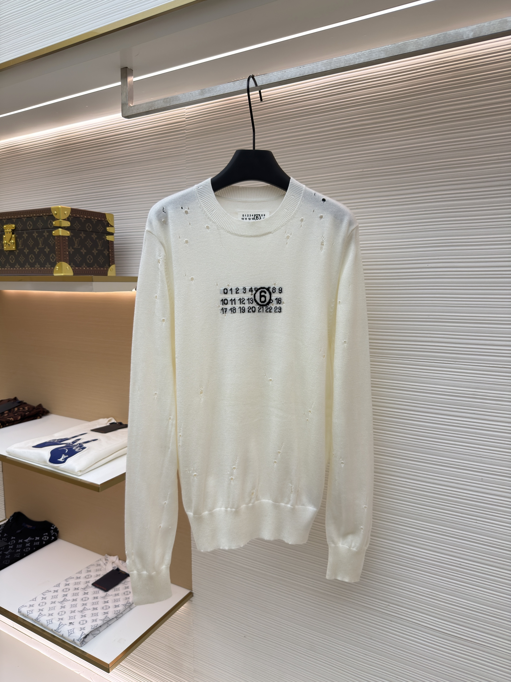 Maison Margiela 马吉拉 破洞数字圆领毛衣 针织衫 长袖 外套 白色 深灰色 B0 SH0HL0033M13134855