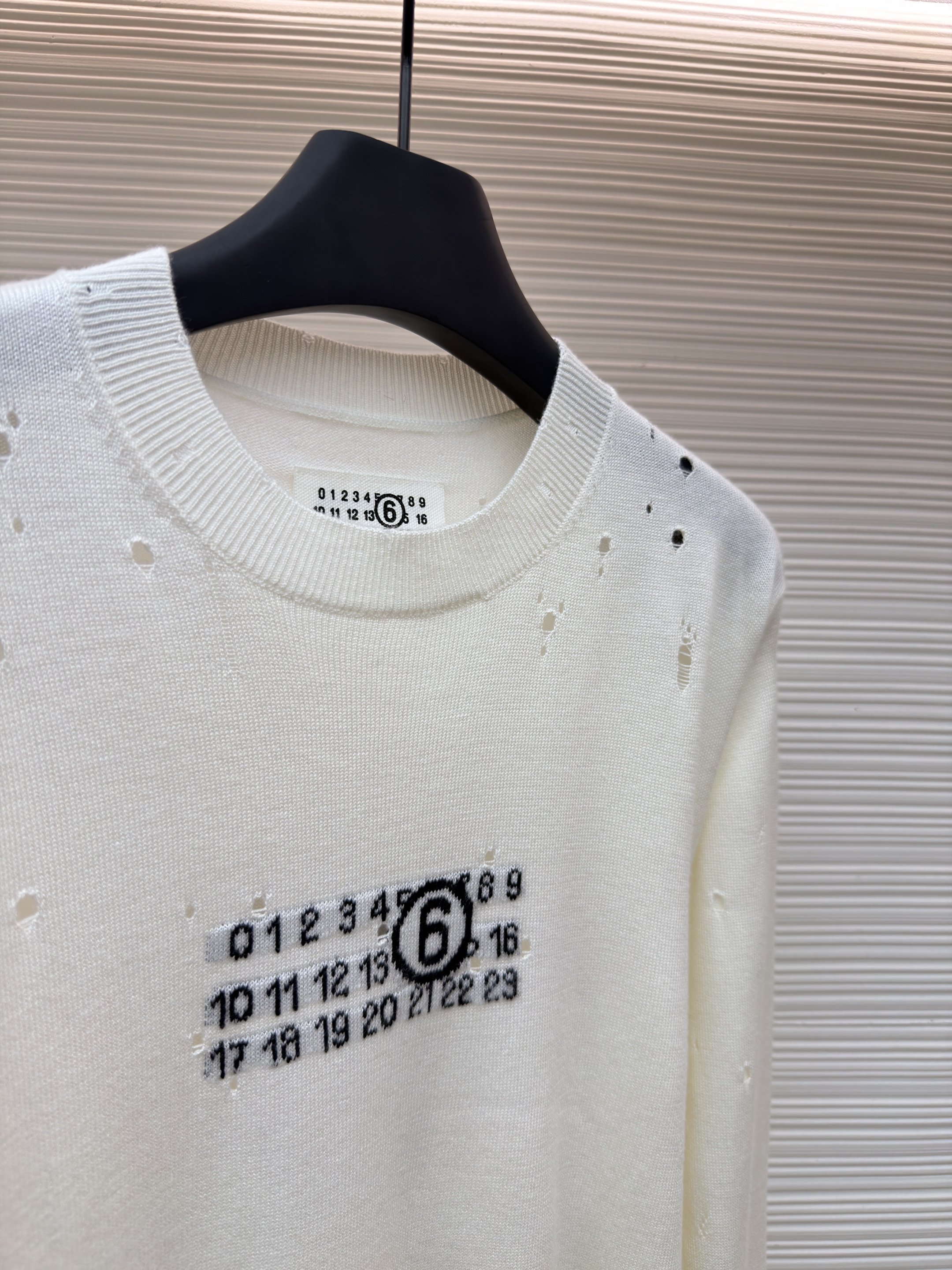 Maison Margiela 马吉拉 破洞数字圆领毛衣 针织衫 长袖 外套 白色 深灰色 B0 SH0HL0033M13134855