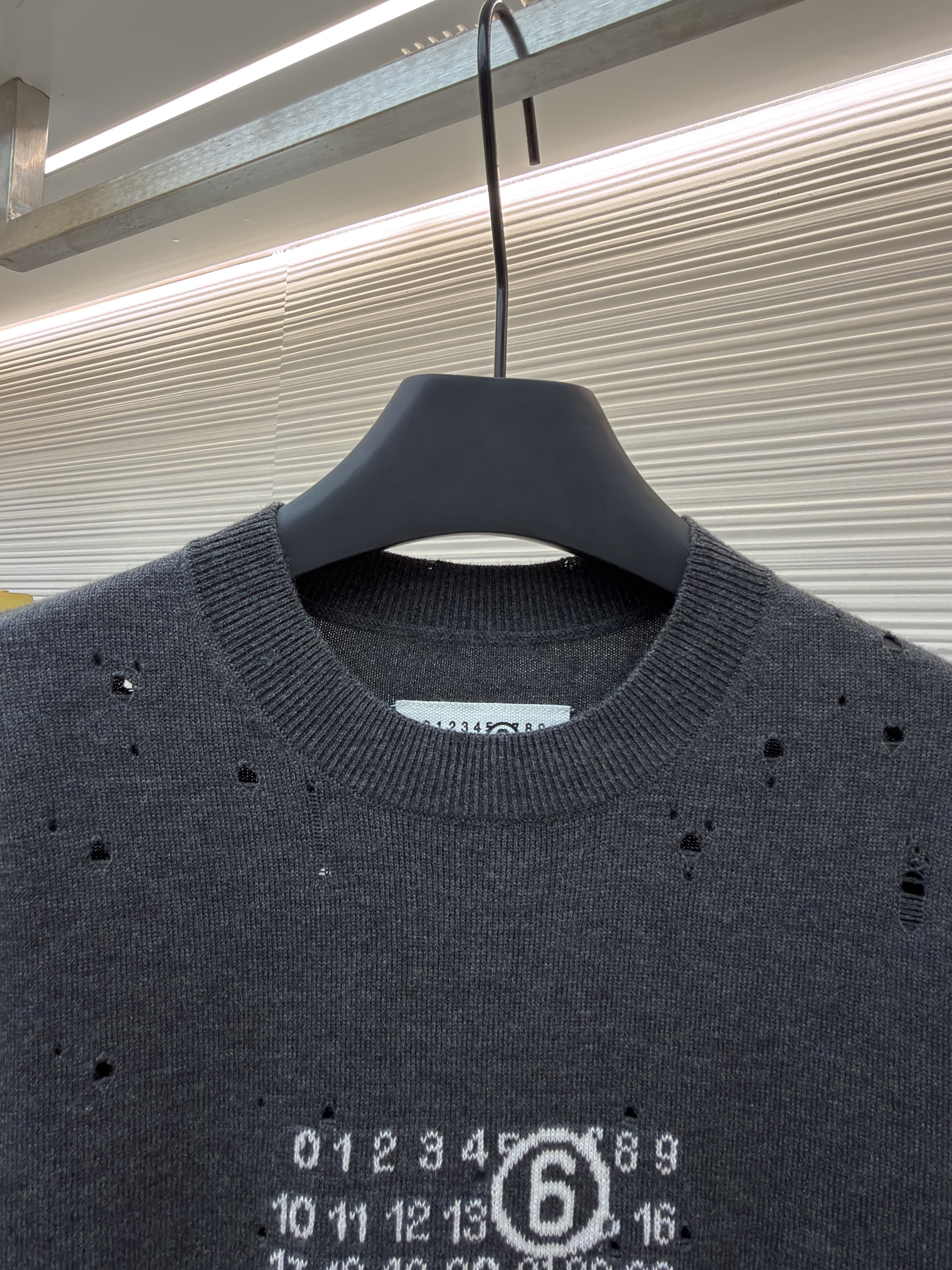 Maison Margiela 马吉拉 破洞数字圆领毛衣 针织衫 长袖 外套 白色 深灰色 B0 SH0HL0033M13134855