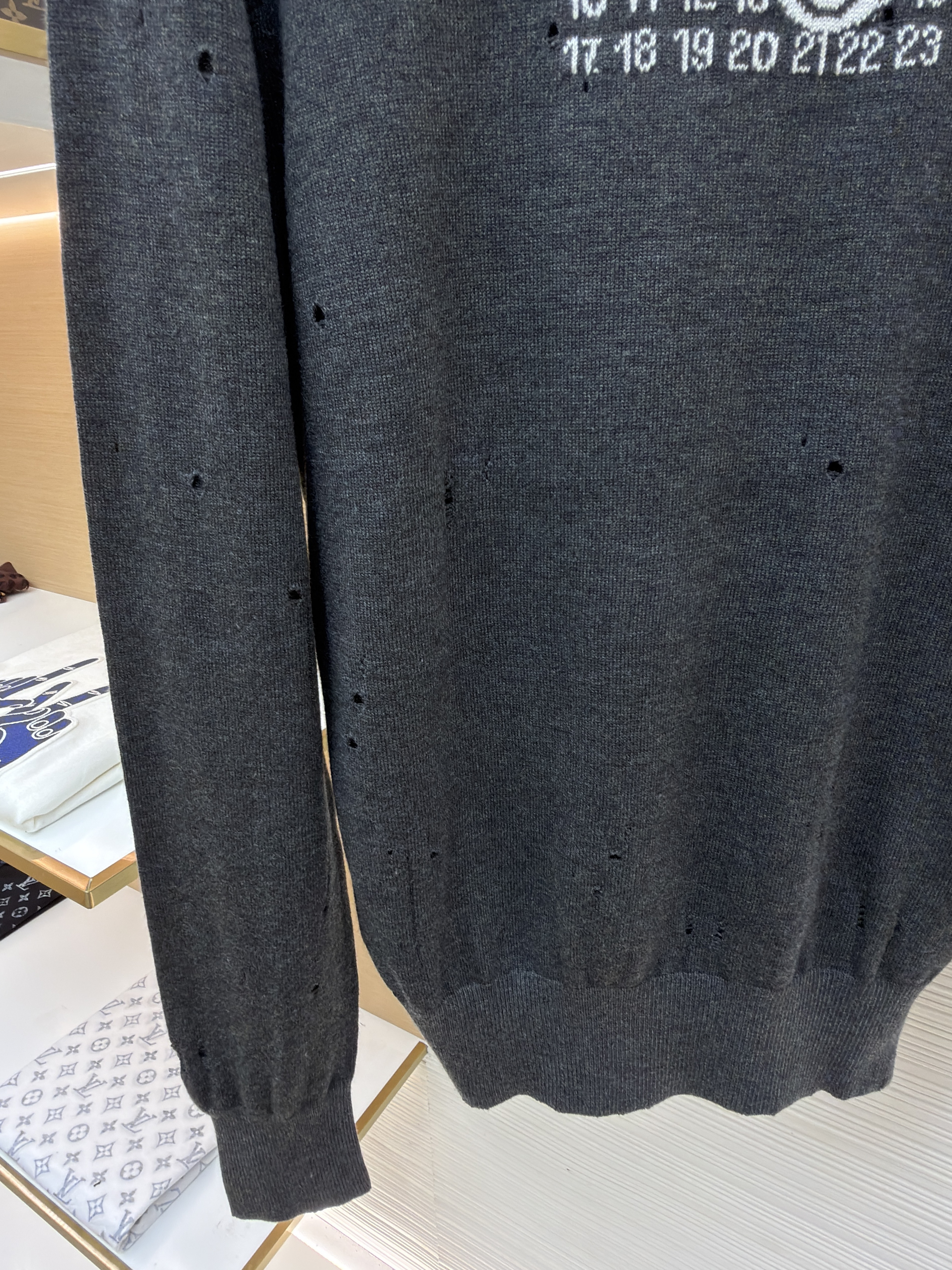 Maison Margiela 马吉拉 破洞数字圆领毛衣 针织衫 长袖 外套 白色 深灰色 B0 SH0HL0033M13134855