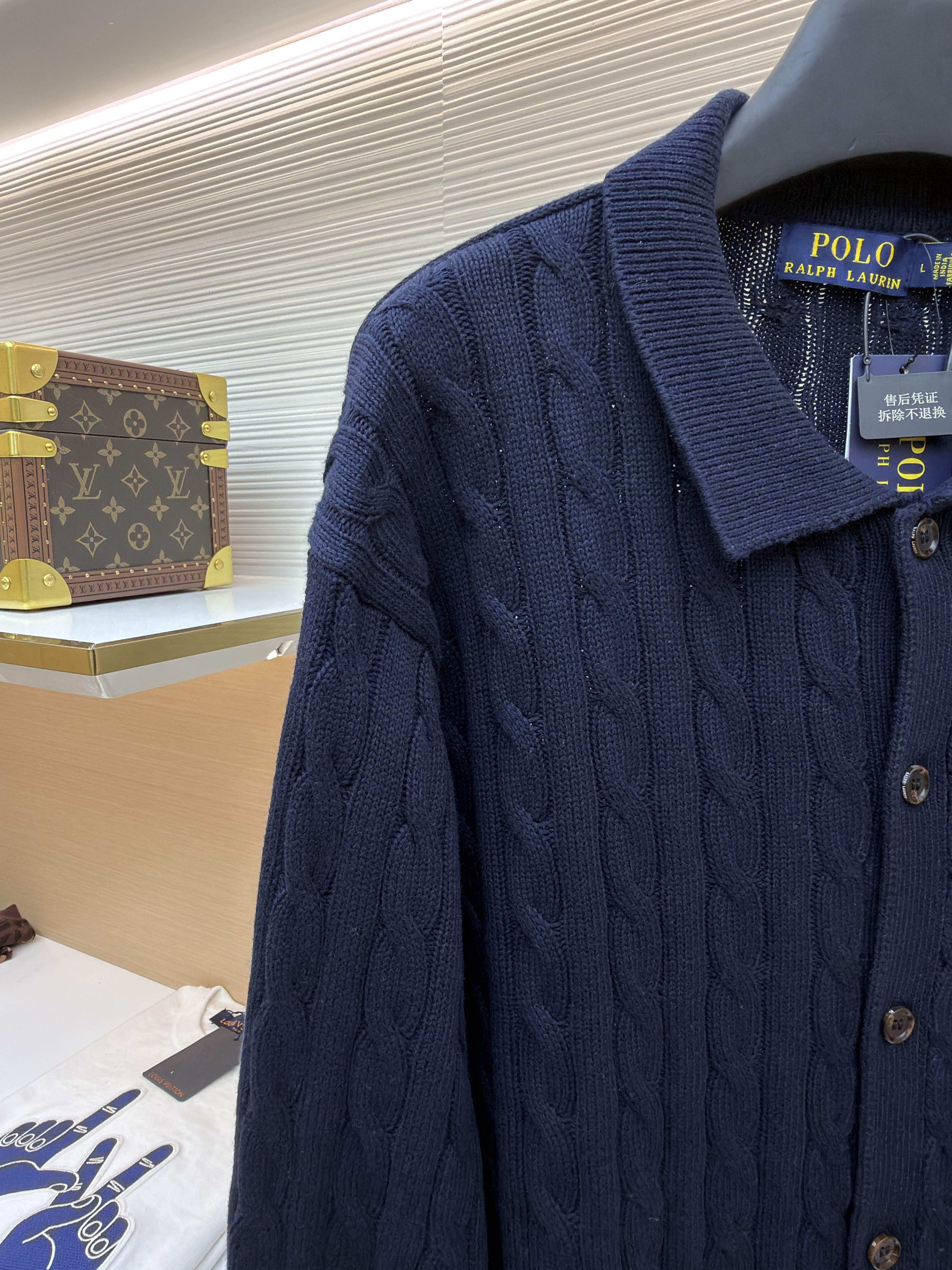 Ralph Lauren 拉夫劳伦 绞花刺绣Polo领毛衣 针织衫 开衫 外套 长袖 藏蓝色 灰色 B0