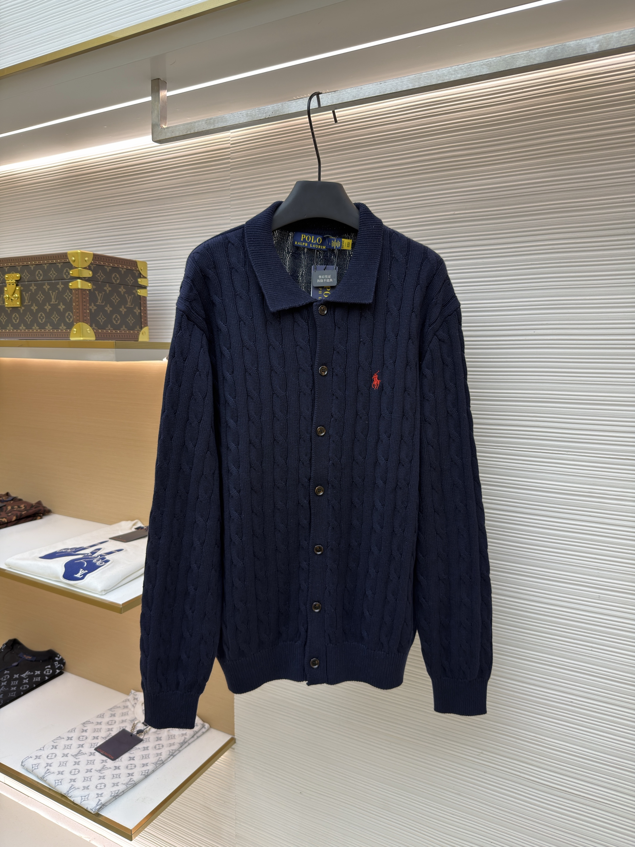 Ralph Lauren 拉夫劳伦 绞花刺绣Polo领毛衣 针织衫 开衫 外套 长袖 藏蓝色 灰色 B0