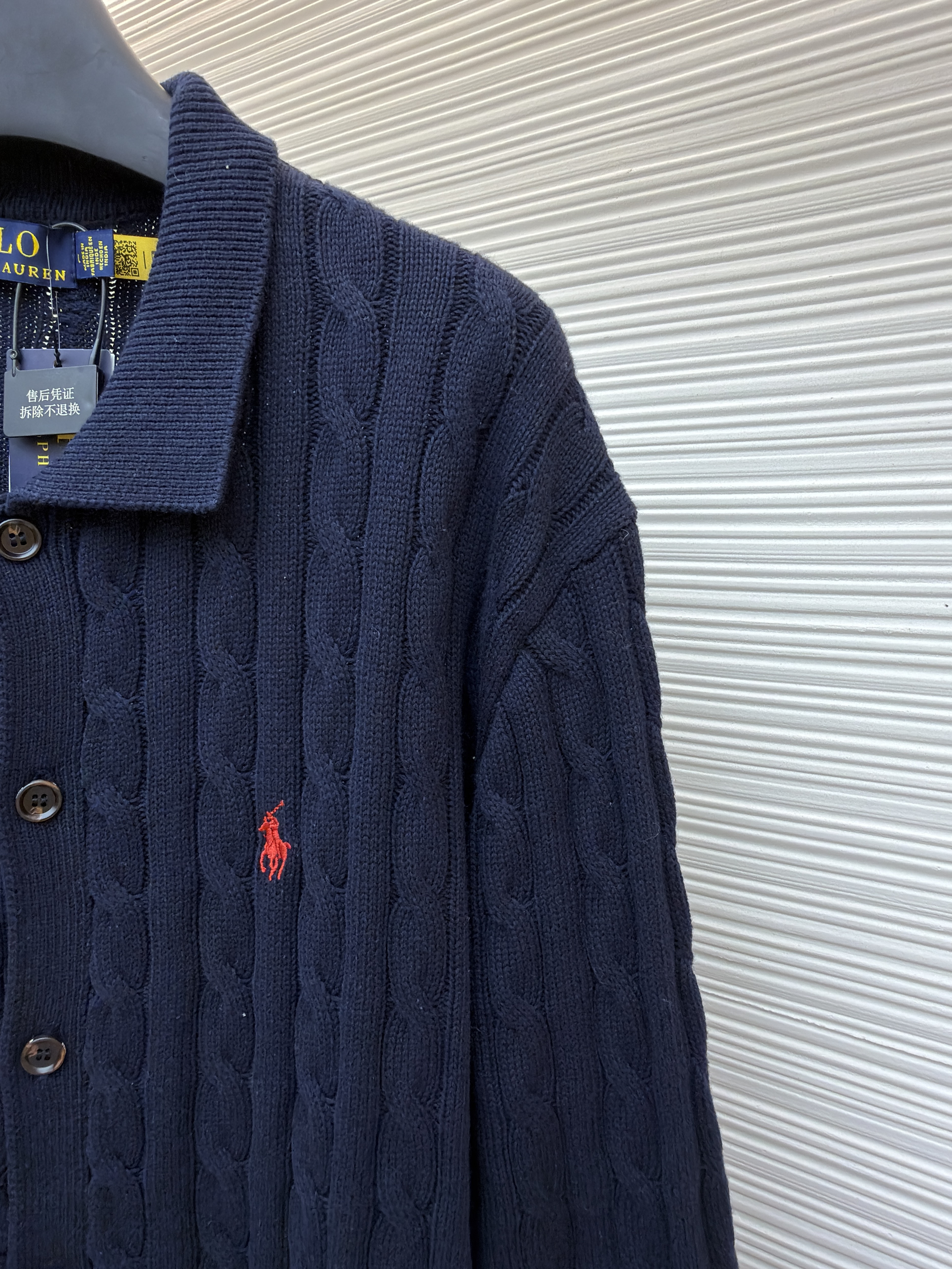Ralph Lauren 拉夫劳伦 绞花刺绣Polo领毛衣 针织衫 开衫 外套 长袖 藏蓝色 灰色 B0