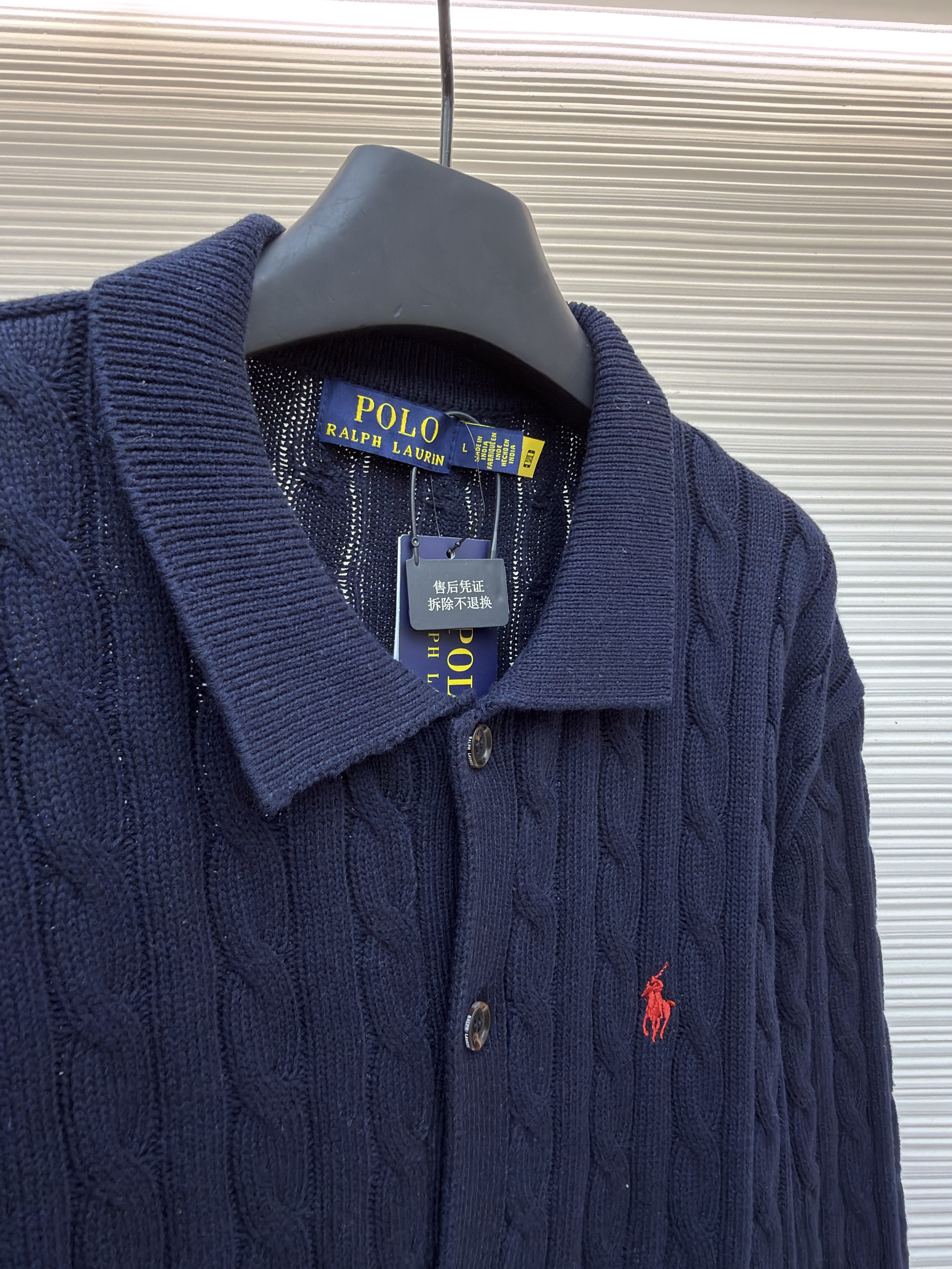 Ralph Lauren 拉夫劳伦 绞花刺绣Polo领毛衣 针织衫 开衫 外套 长袖 藏蓝色 灰色 B0