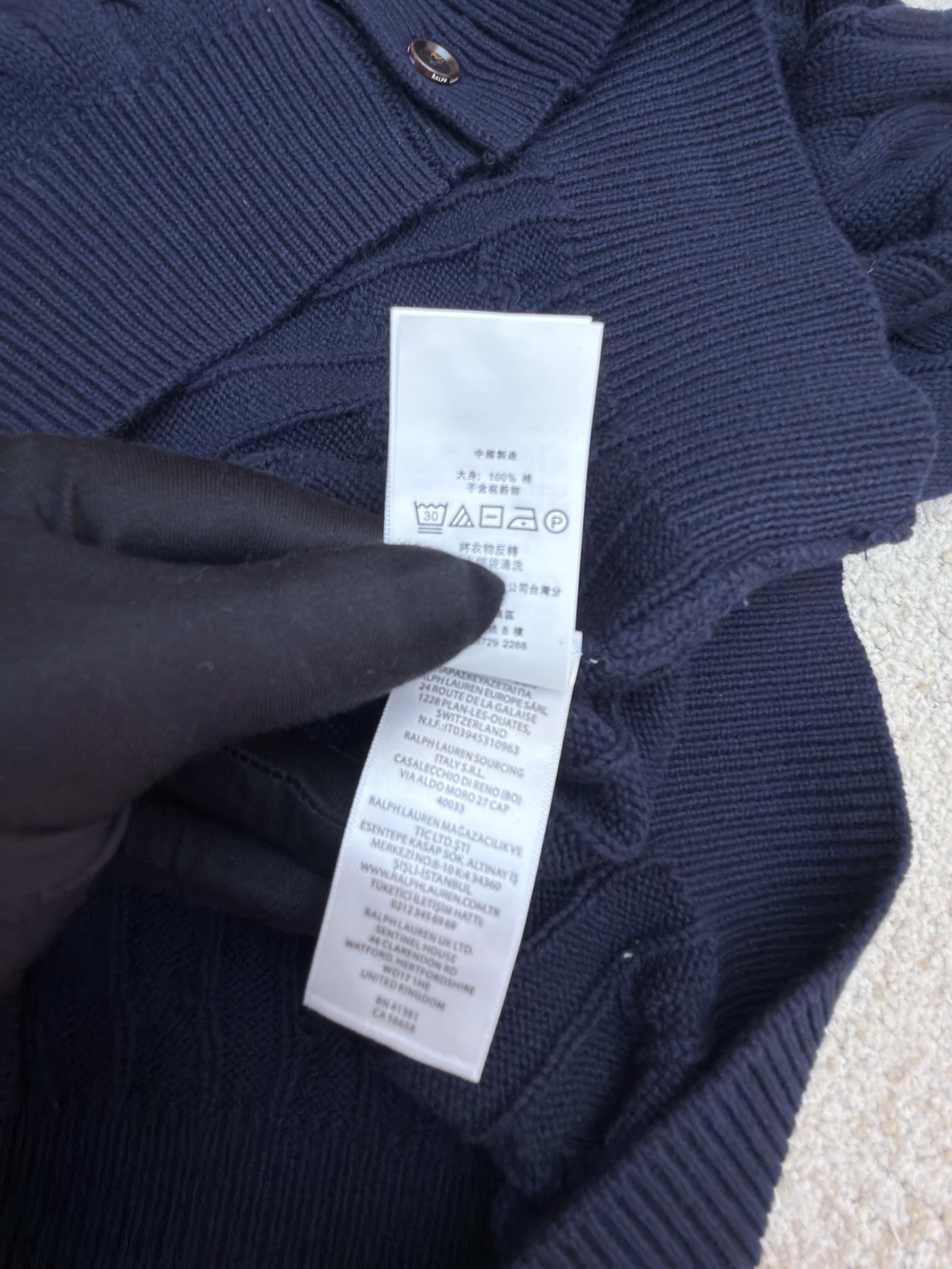 Ralph Lauren 拉夫劳伦 绞花刺绣Polo领毛衣 针织衫 开衫 外套 长袖 藏蓝色 灰色 B0