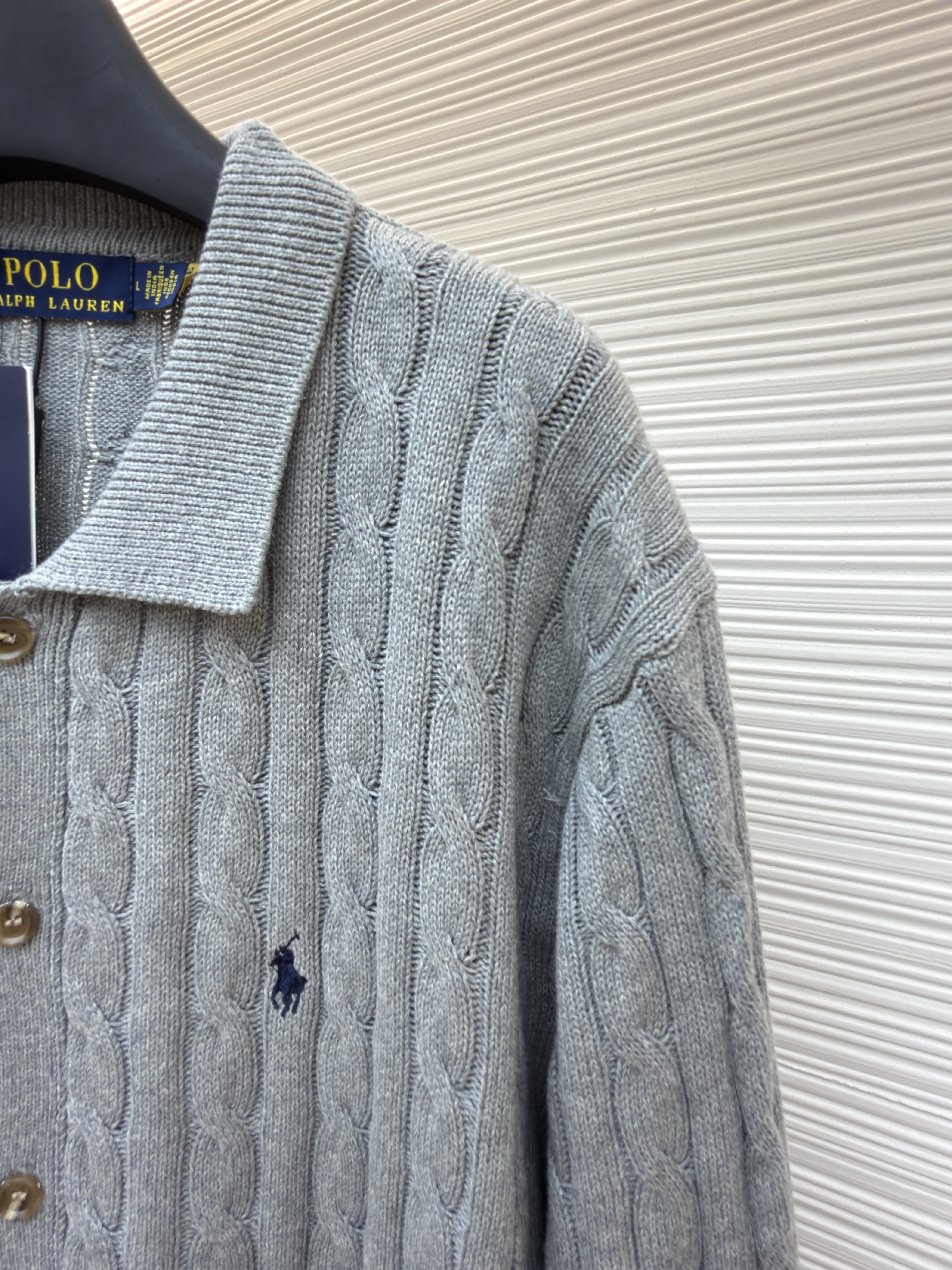 Ralph Lauren 拉夫劳伦 绞花刺绣Polo领毛衣 针织衫 开衫 外套 长袖 藏蓝色 灰色 B0