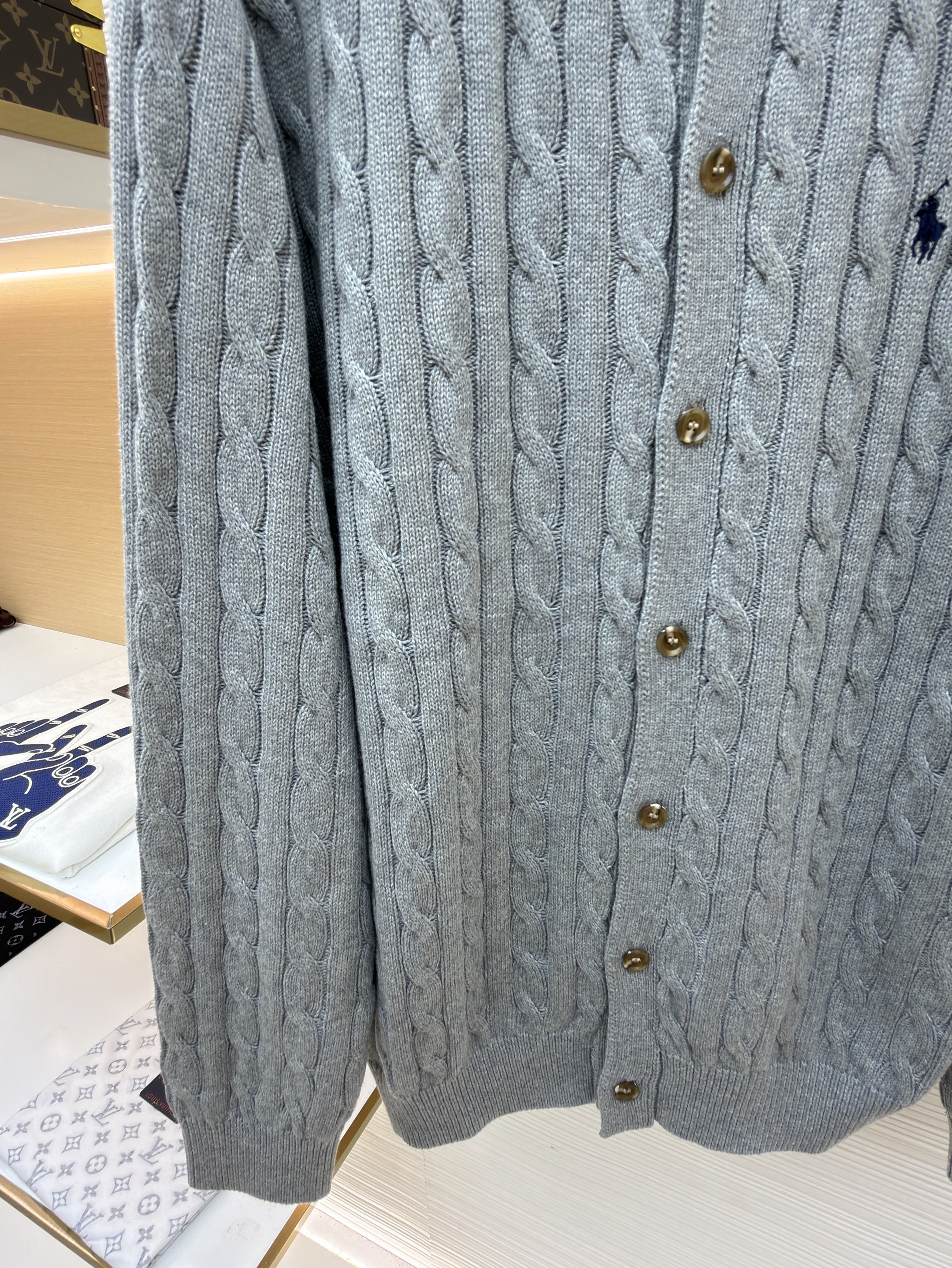 Ralph Lauren 拉夫劳伦 绞花刺绣Polo领毛衣 针织衫 开衫 外套 长袖 藏蓝色 灰色 B0