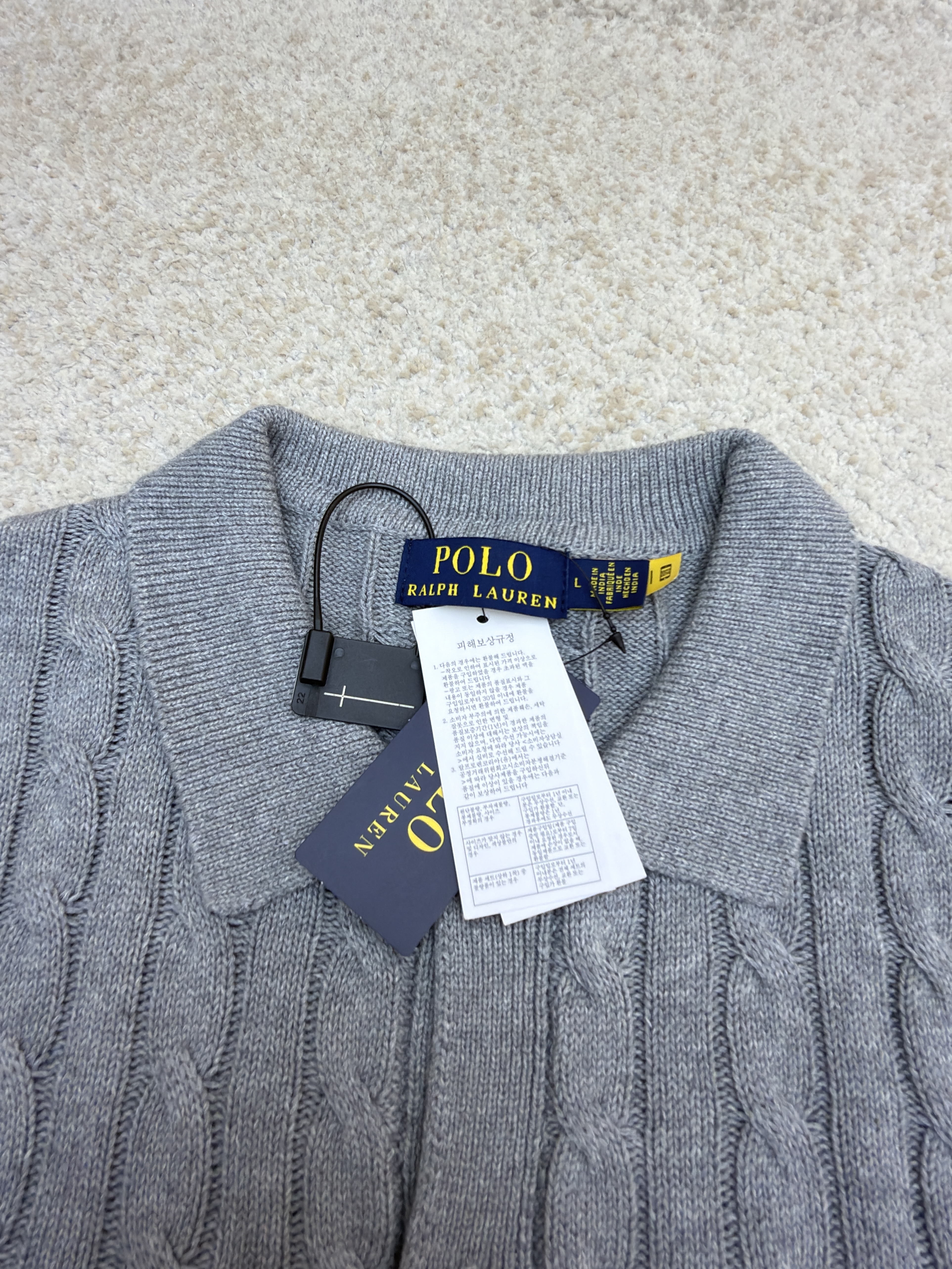 Ralph Lauren 拉夫劳伦 绞花刺绣Polo领毛衣 针织衫 开衫 外套 长袖 藏蓝色 灰色 B0