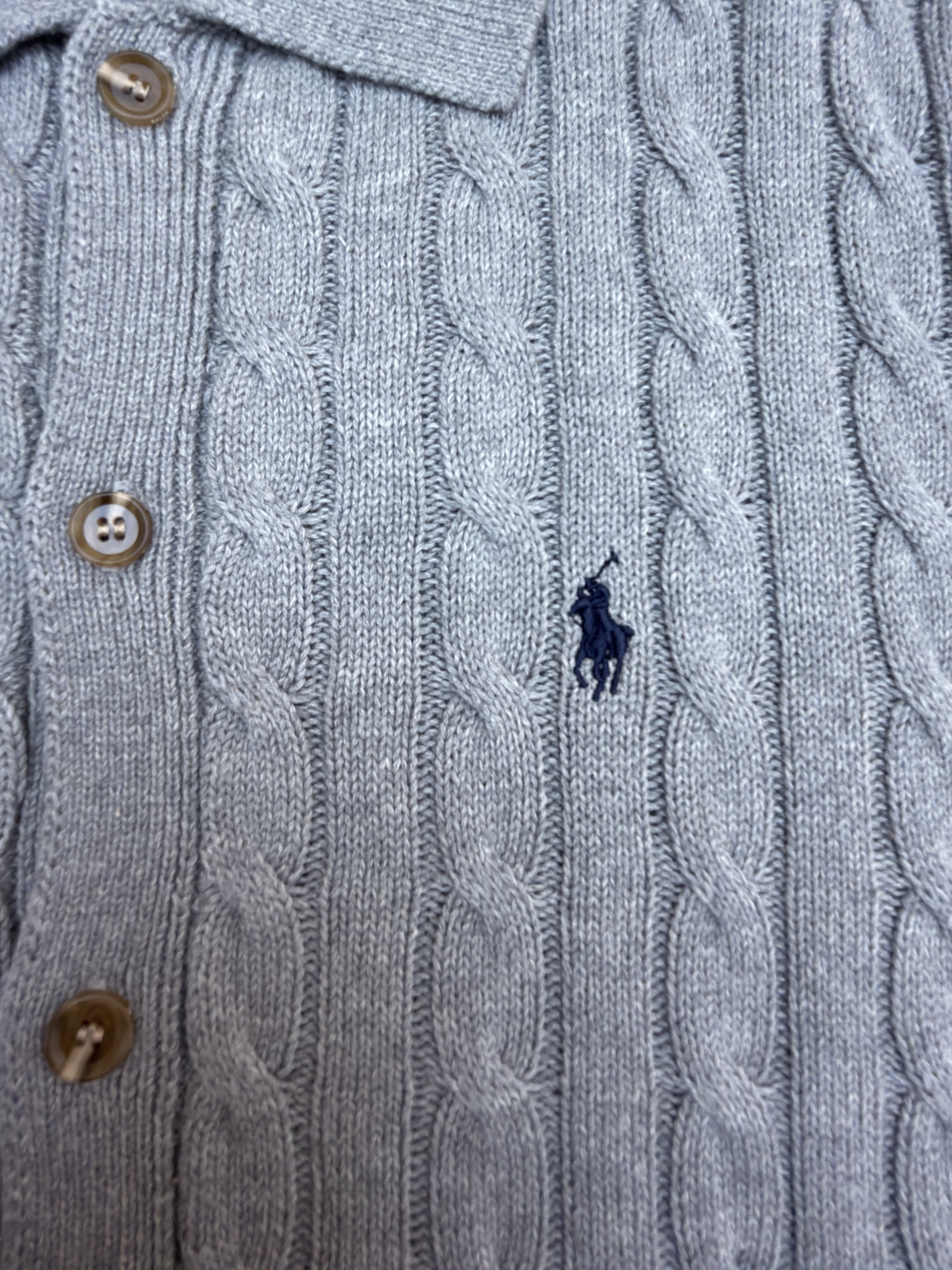 Ralph Lauren 拉夫劳伦 绞花刺绣Polo领毛衣 针织衫 开衫 外套 长袖 藏蓝色 灰色 B0