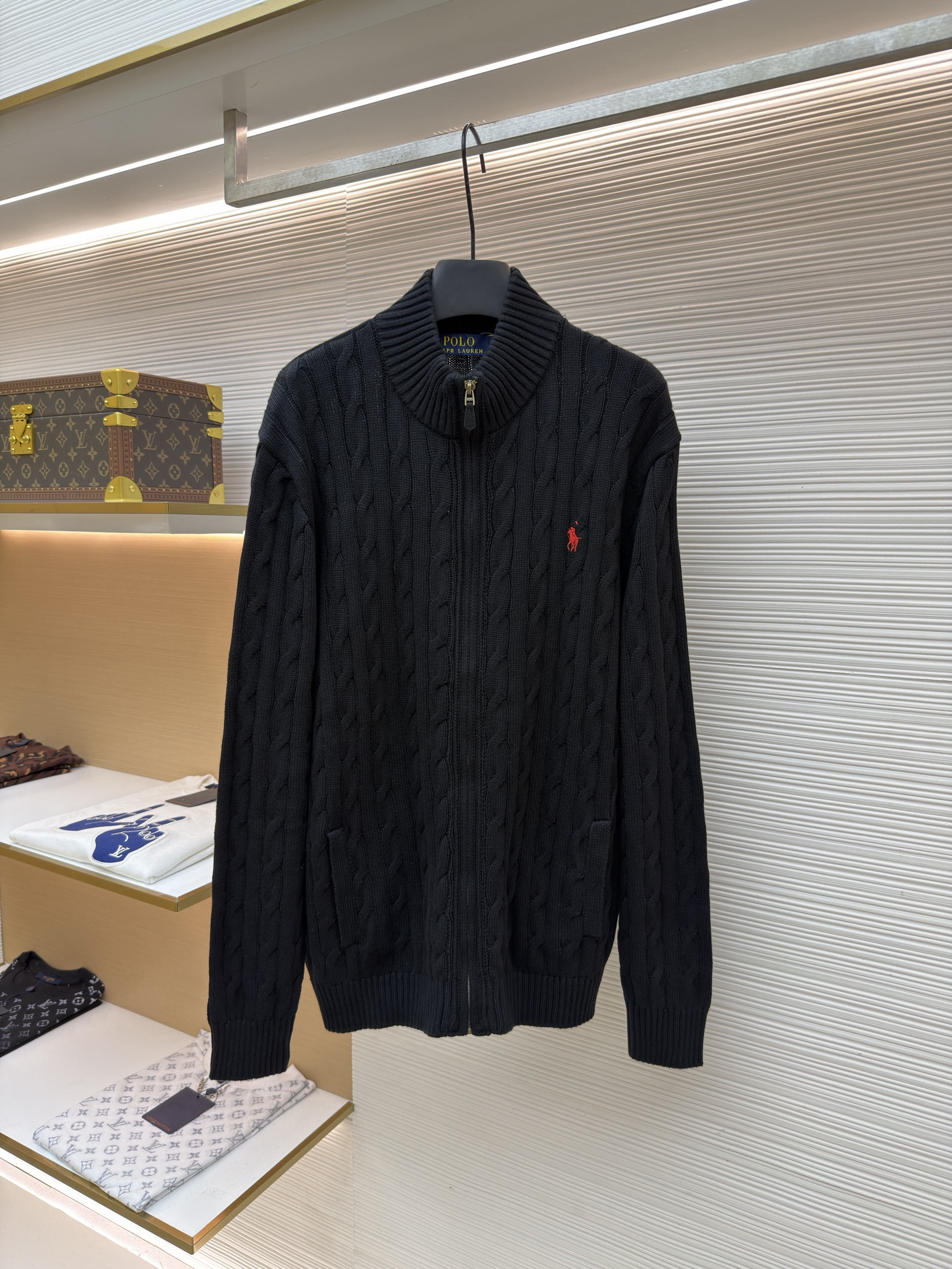 Ralph Lauren 拉夫劳伦 绞花刺绣拉链立领毛衣 针织衫 开衫 外套 长袖 杏色 灰色 黑色 B0