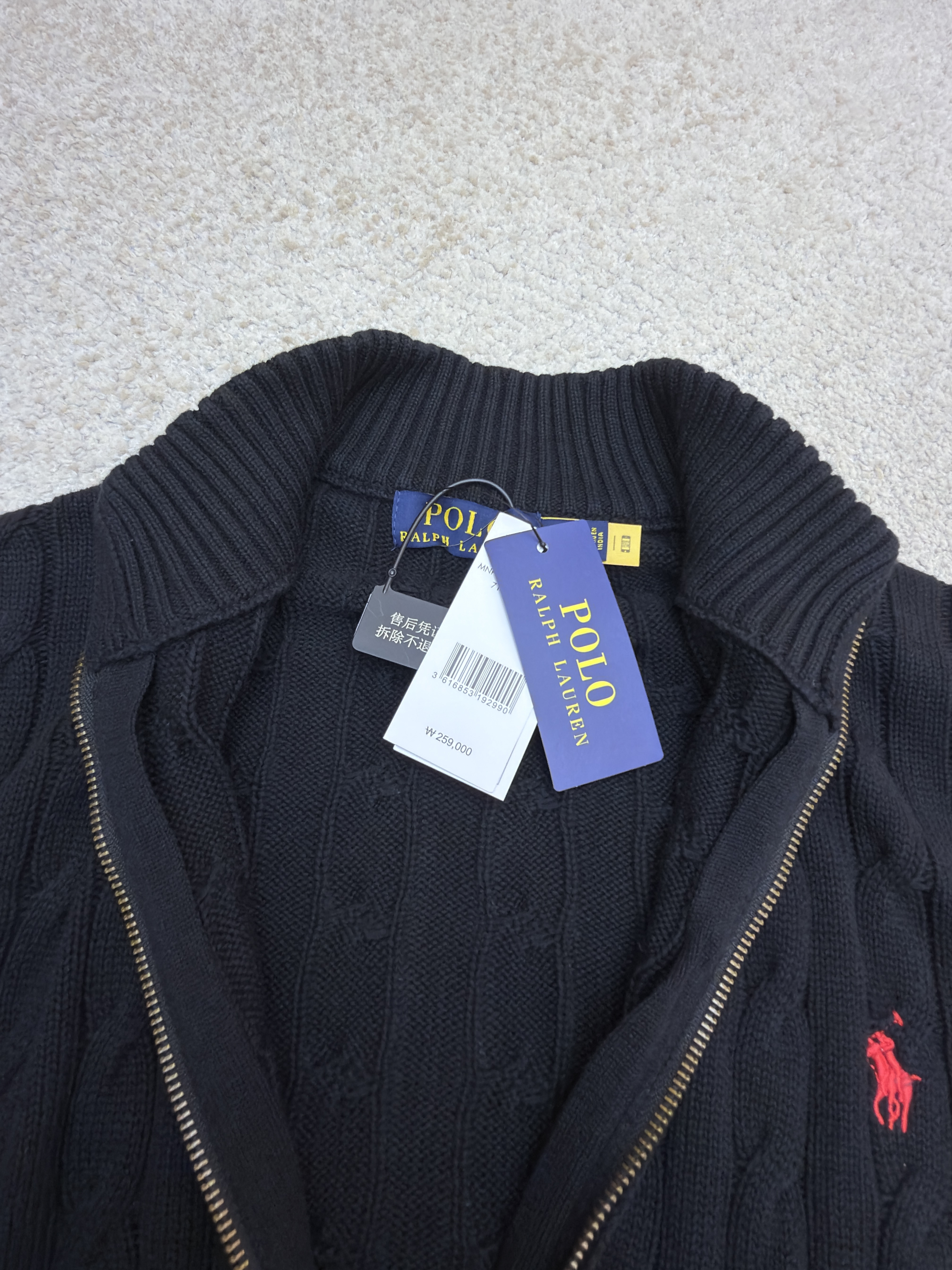 Ralph Lauren 拉夫劳伦 绞花刺绣拉链立领毛衣 针织衫 开衫 外套 长袖 杏色 灰色 黑色 B0