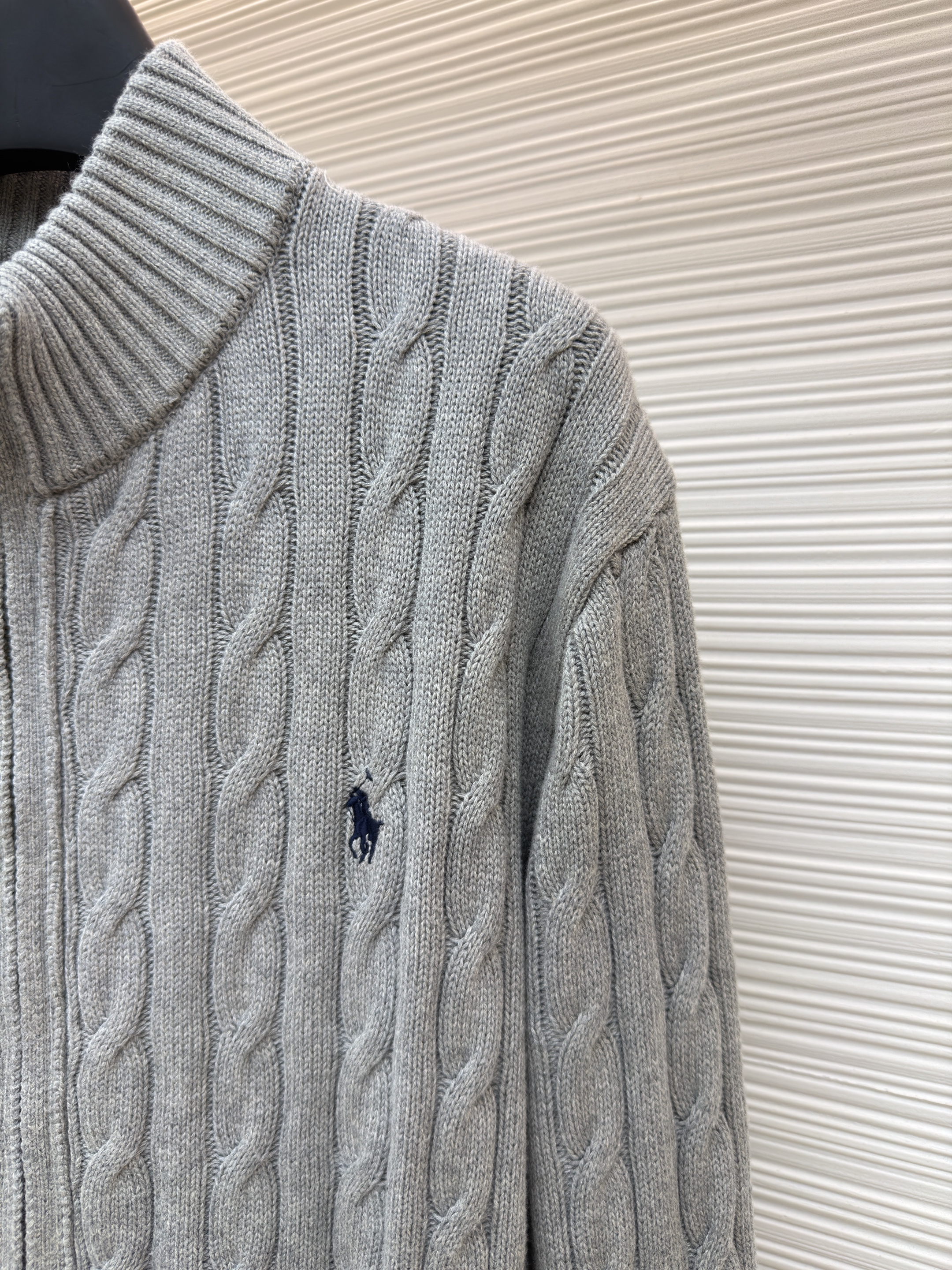 Ralph Lauren 拉夫劳伦 绞花刺绣拉链立领毛衣 针织衫 开衫 外套 长袖 杏色 灰色 黑色 B0
