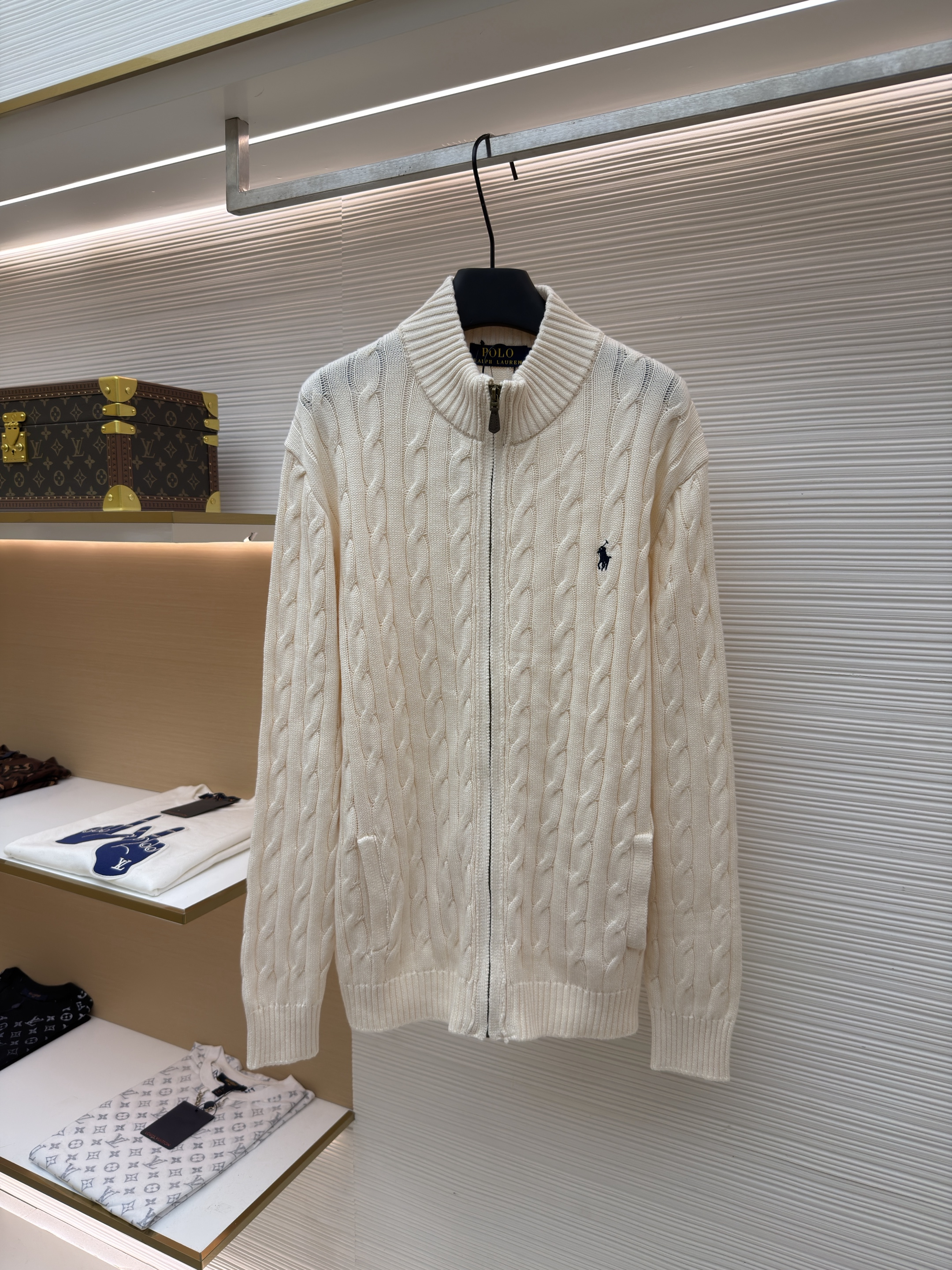 Ralph Lauren 拉夫劳伦 绞花刺绣拉链立领毛衣 针织衫 开衫 外套 长袖 杏色 灰色 黑色 B0
