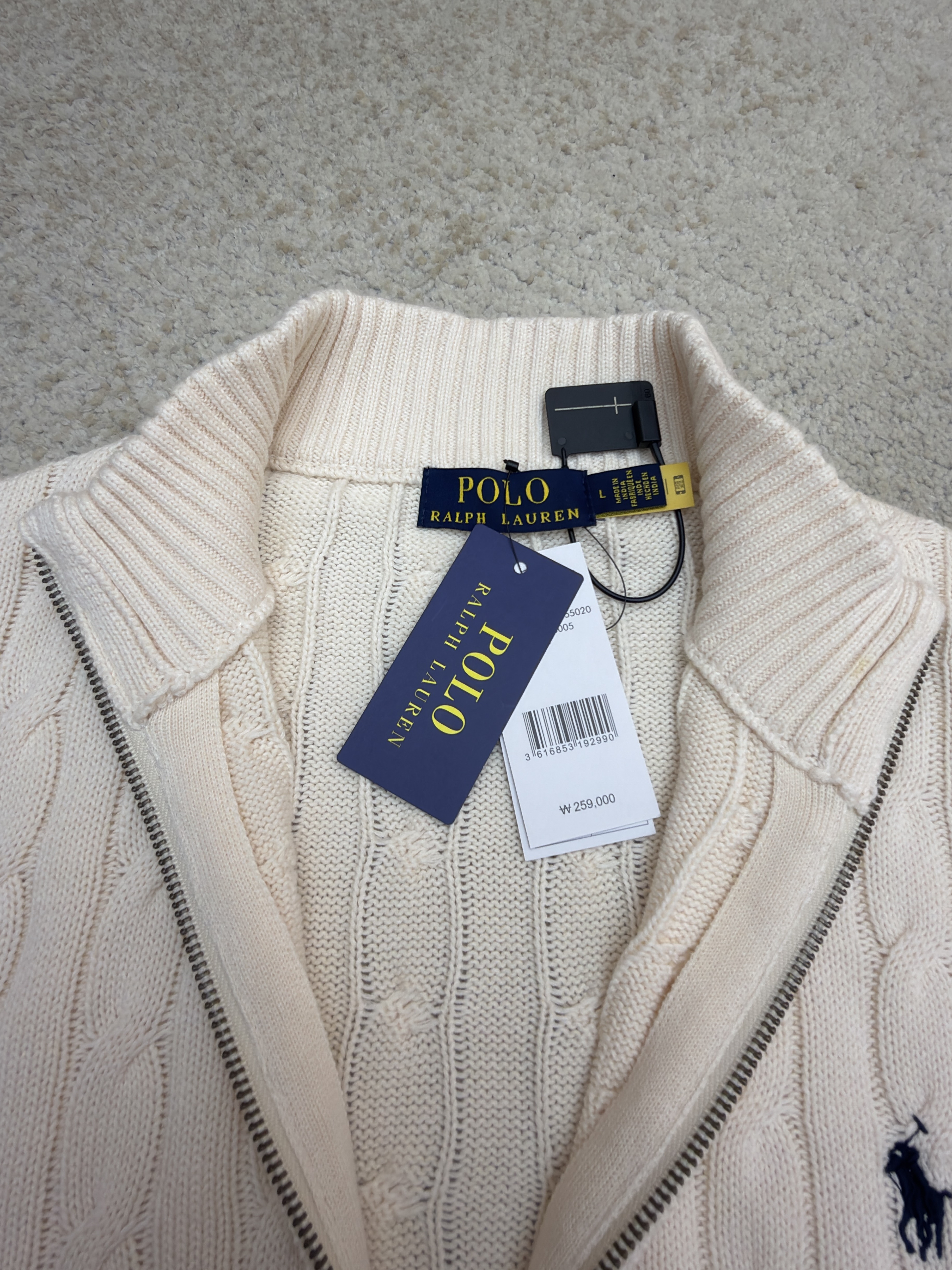 Ralph Lauren 拉夫劳伦 绞花刺绣拉链立领毛衣 针织衫 开衫 外套 长袖 杏色 灰色 黑色 B0