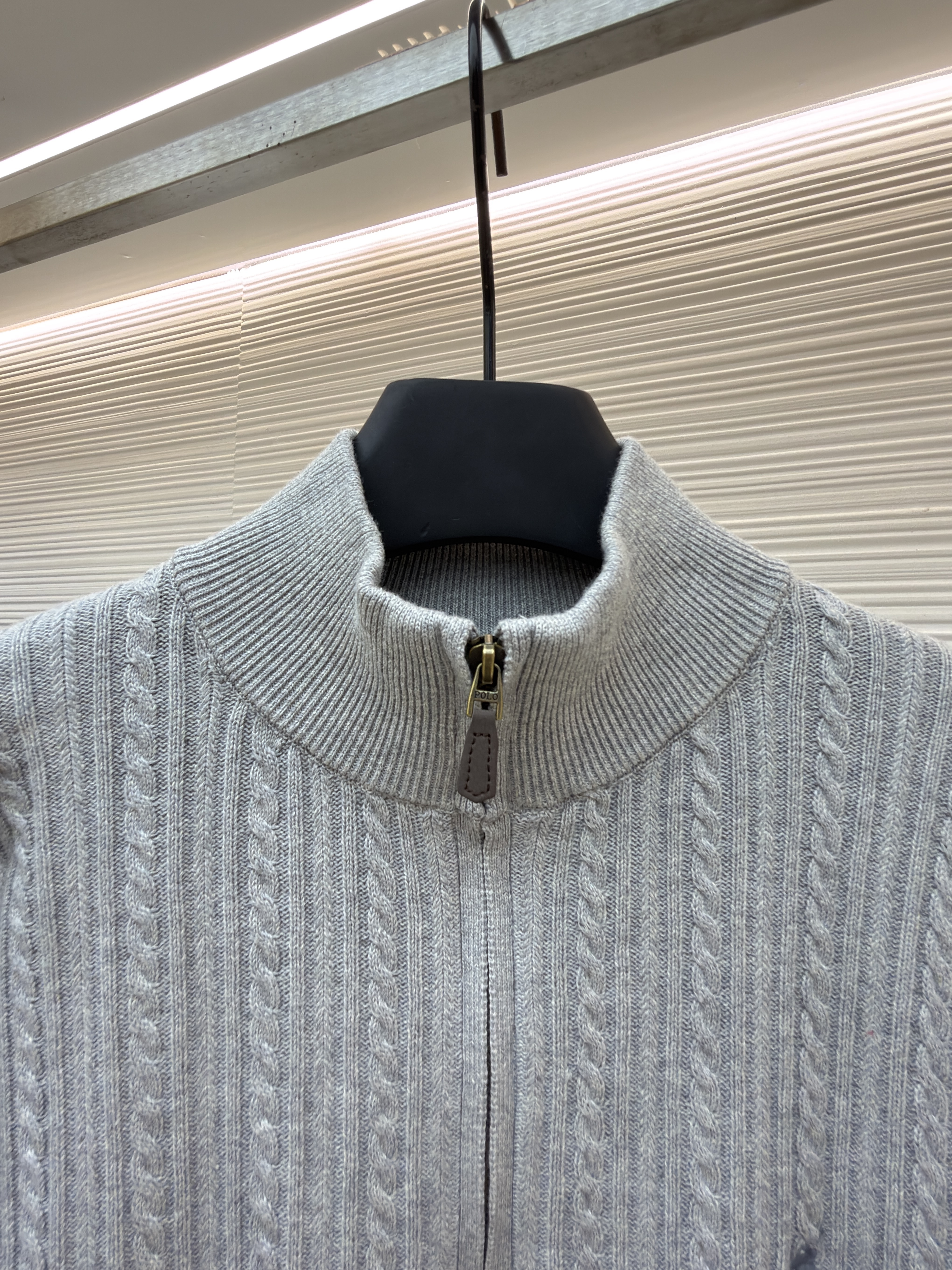 Ralph Lauren 拉夫劳伦 细绞花刺绣半拉链立领毛衣 针织衫 外套 长袖 卡其色 灰色 B0