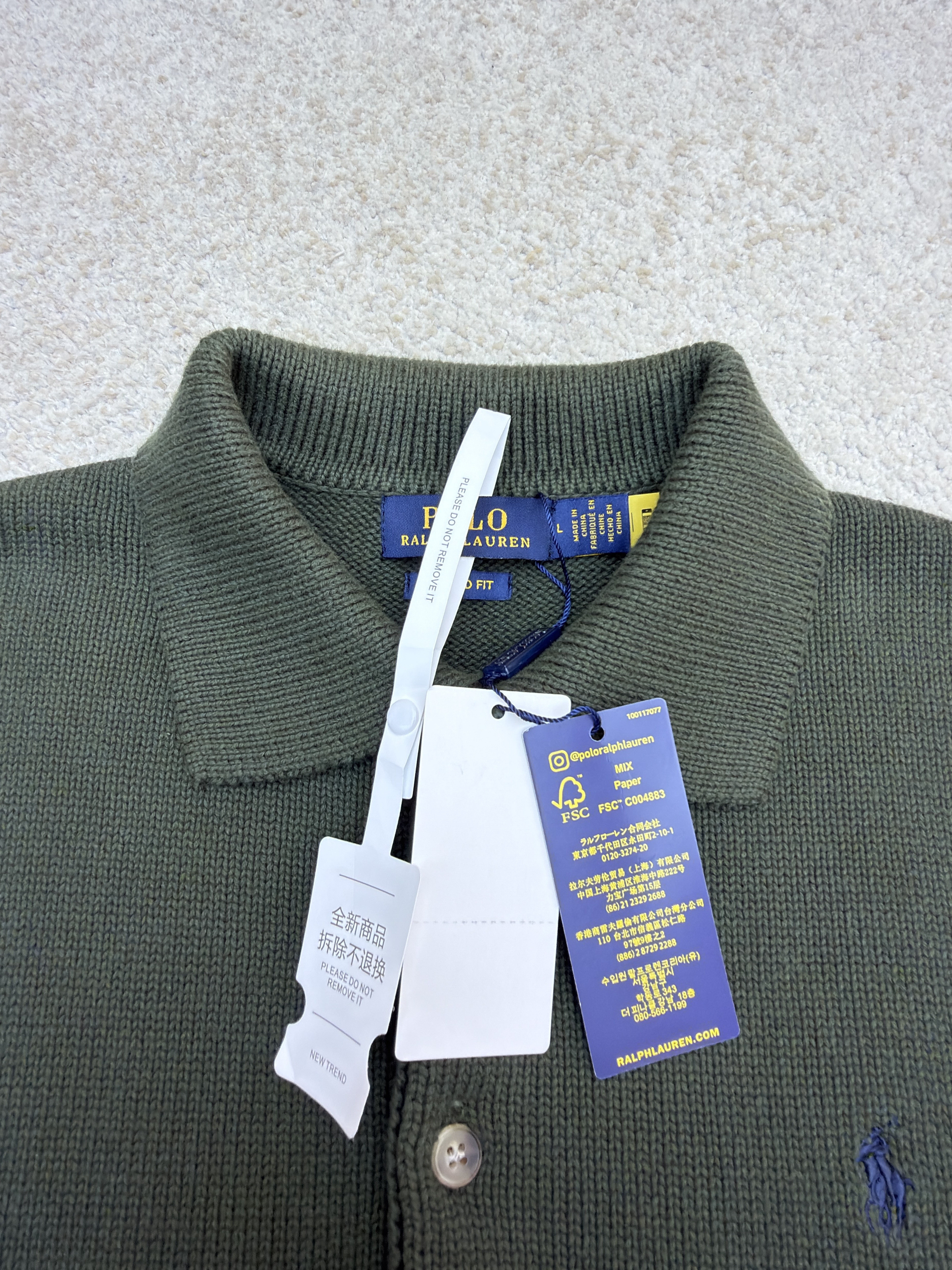 Ralph Lauren 拉夫劳伦 棉质针织Polo衫毛衣 针织衫 外套 长袖 绿色卡其色 藏蓝色 B0