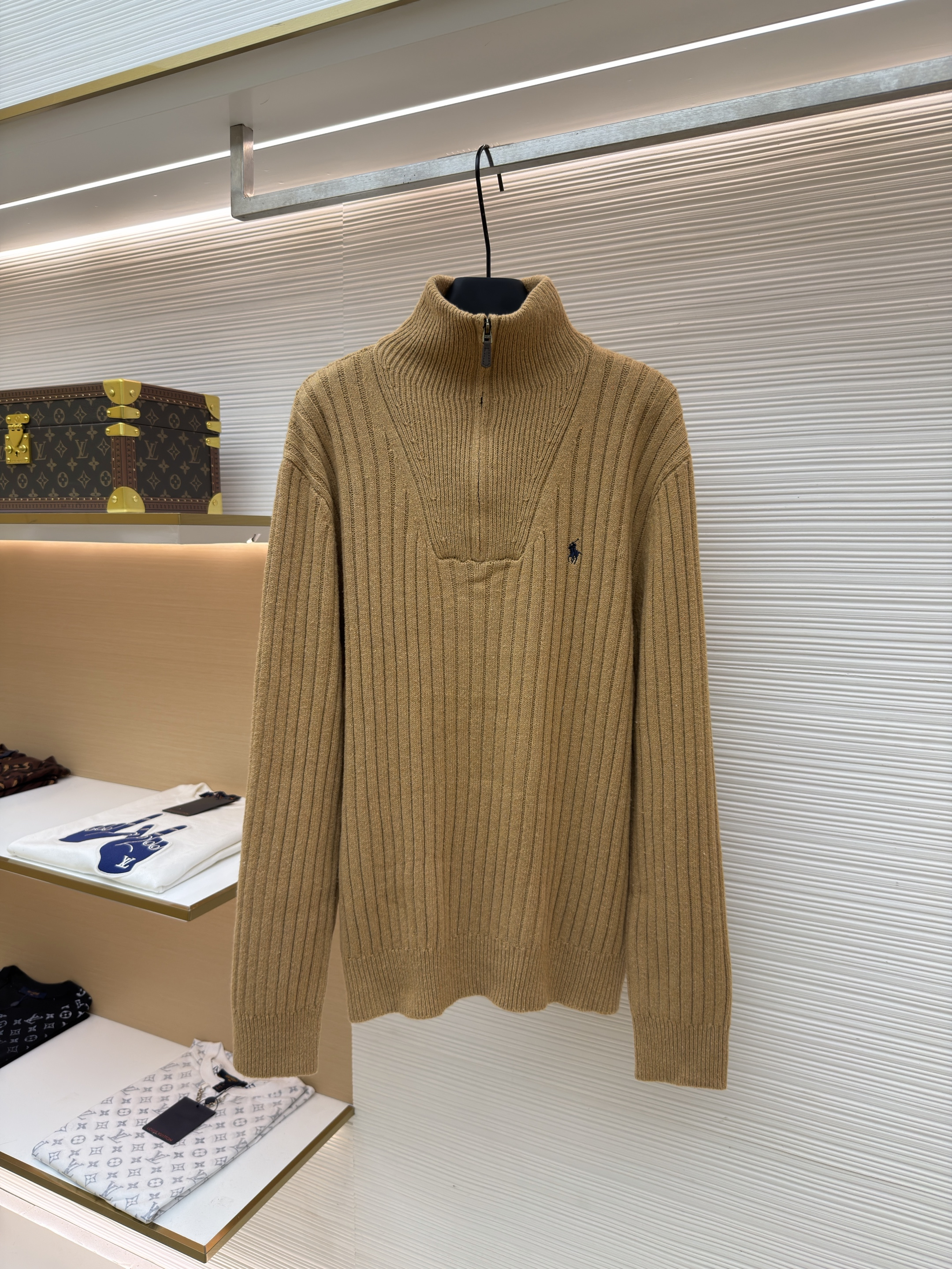 Ralph Lauren 拉夫劳伦 羊毛刺绣半拉链立领毛衣 针织衫 外套 长袖 卡其色 B0