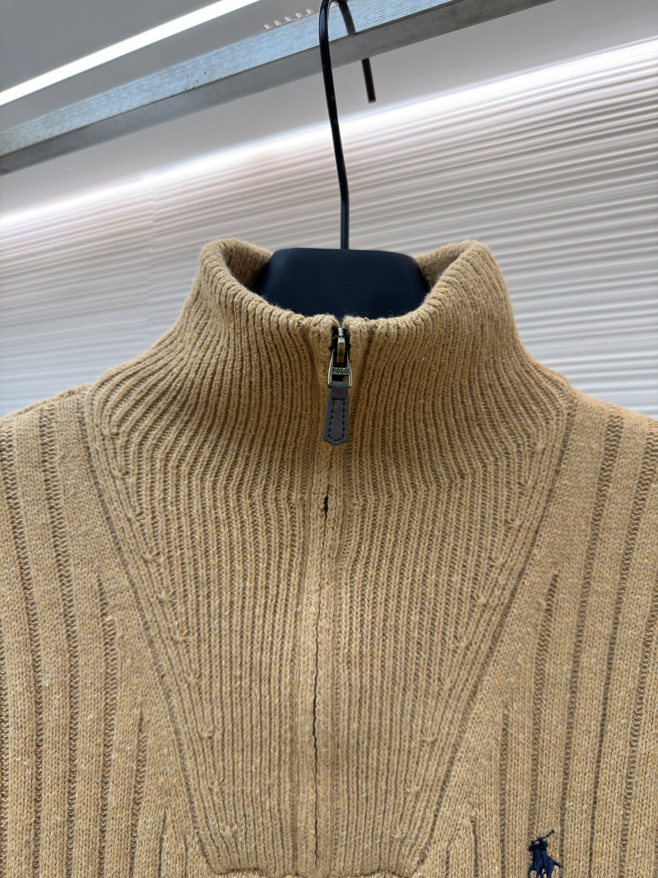 Ralph Lauren 拉夫劳伦 羊毛刺绣半拉链立领毛衣 针织衫 外套 长袖 卡其色 B0