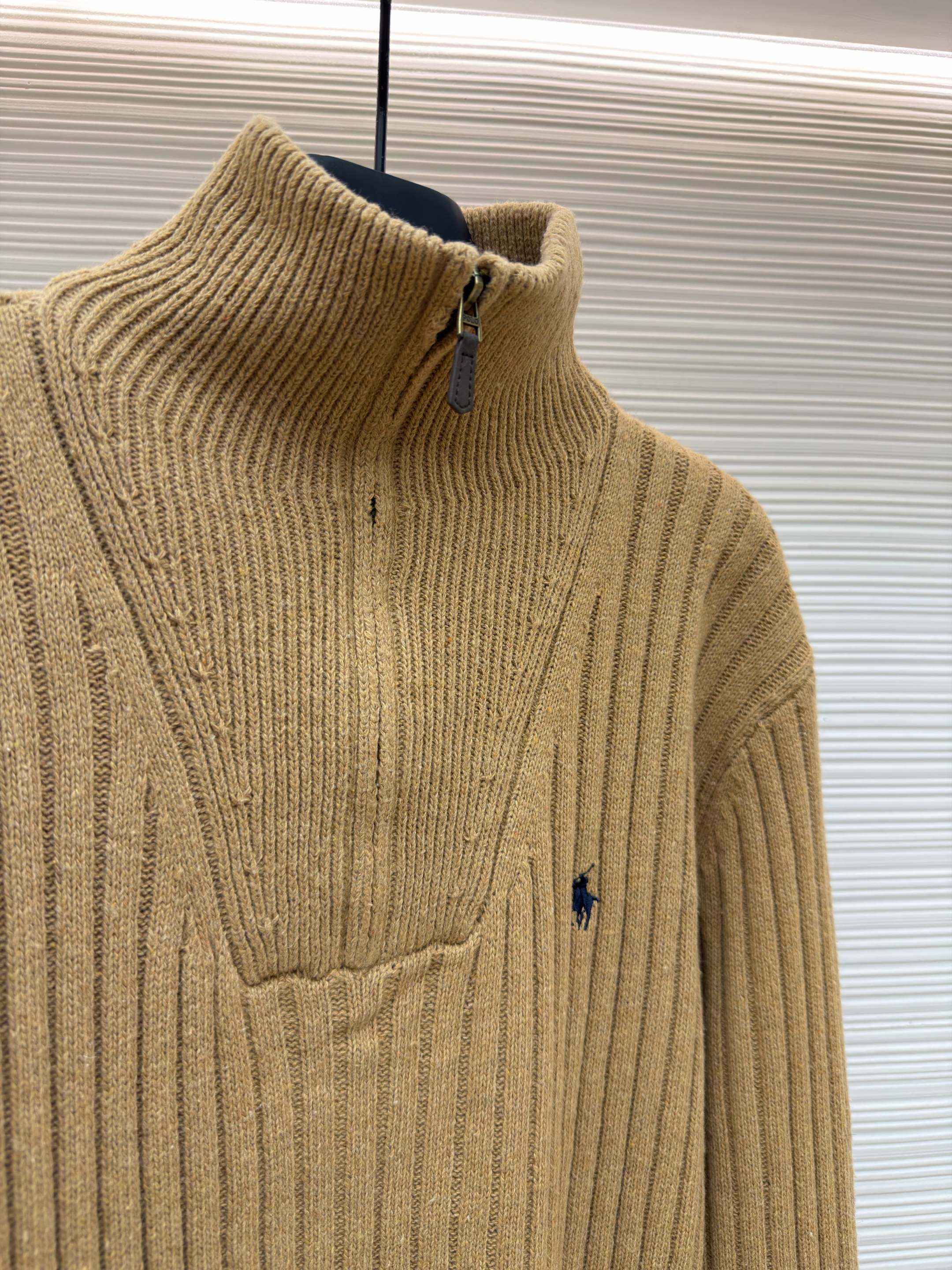 Ralph Lauren 拉夫劳伦 羊毛刺绣半拉链立领毛衣 针织衫 外套 长袖 卡其色 B0