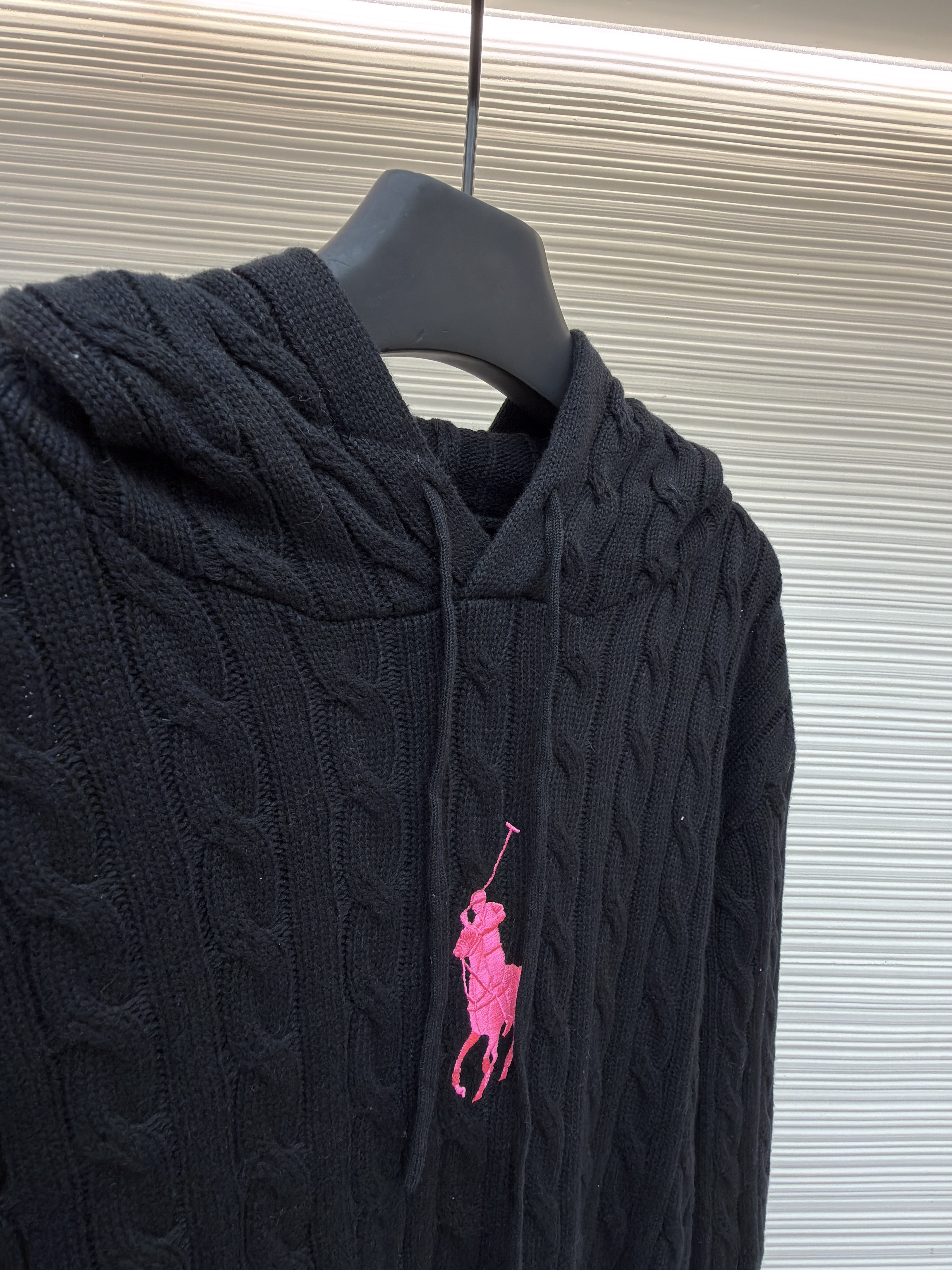 Ralph Lauren 拉夫劳伦 绞花刺绣套头连帽毛衣 针织衫 外套 长袖 黑色 粉色 B0