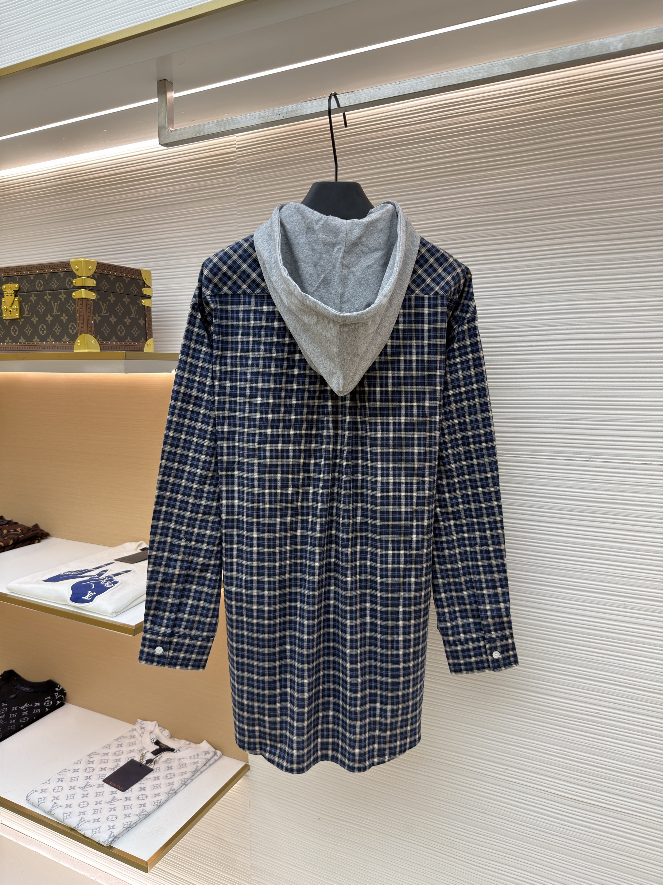 MIU MIU 缪缪 格纹徽标连帽衬衫 外套 长袖 蓝色 B5