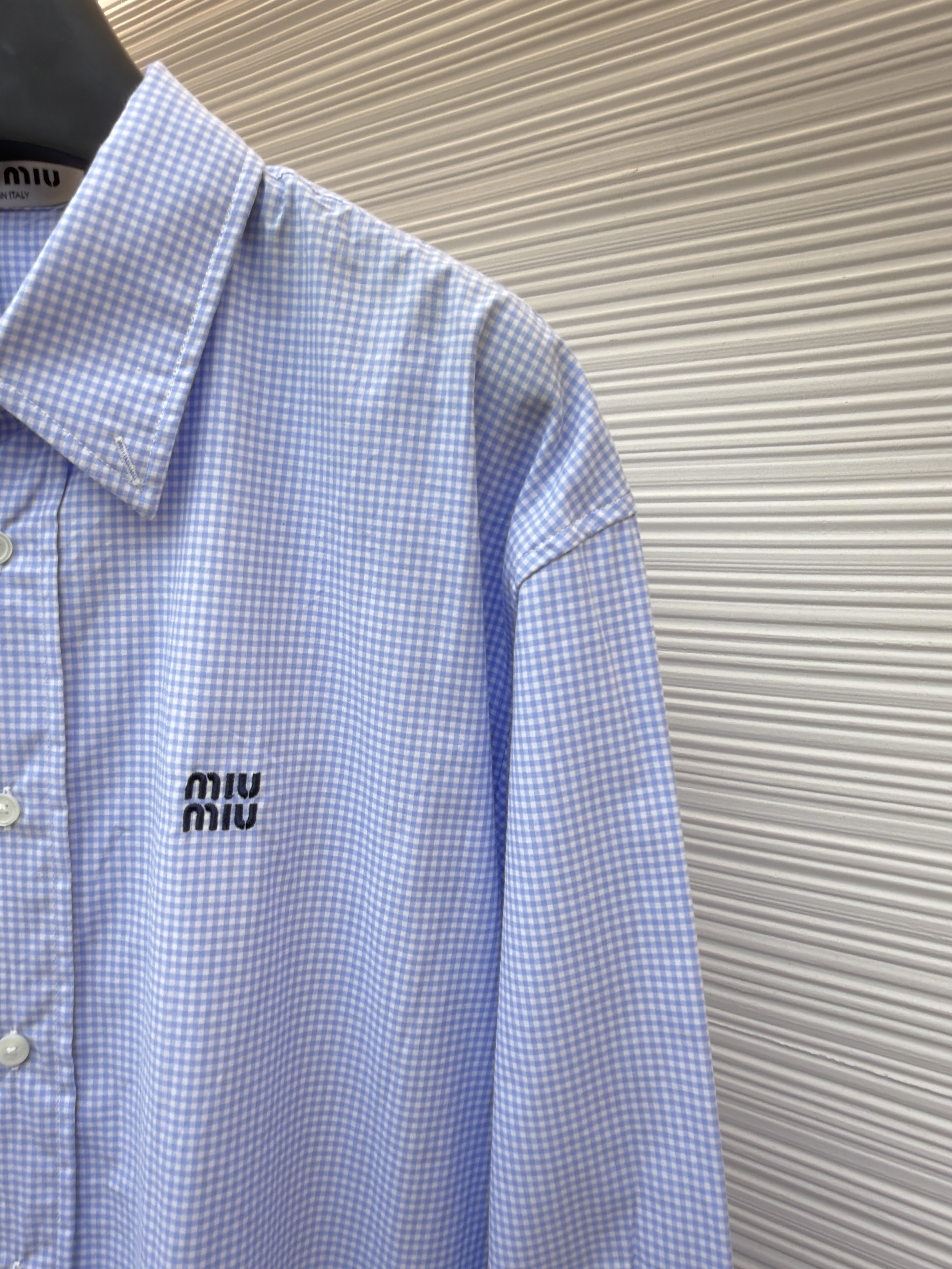 MIU MIU 缪缪 徽标格纹衬衫 外套 长袖 蓝色 B0