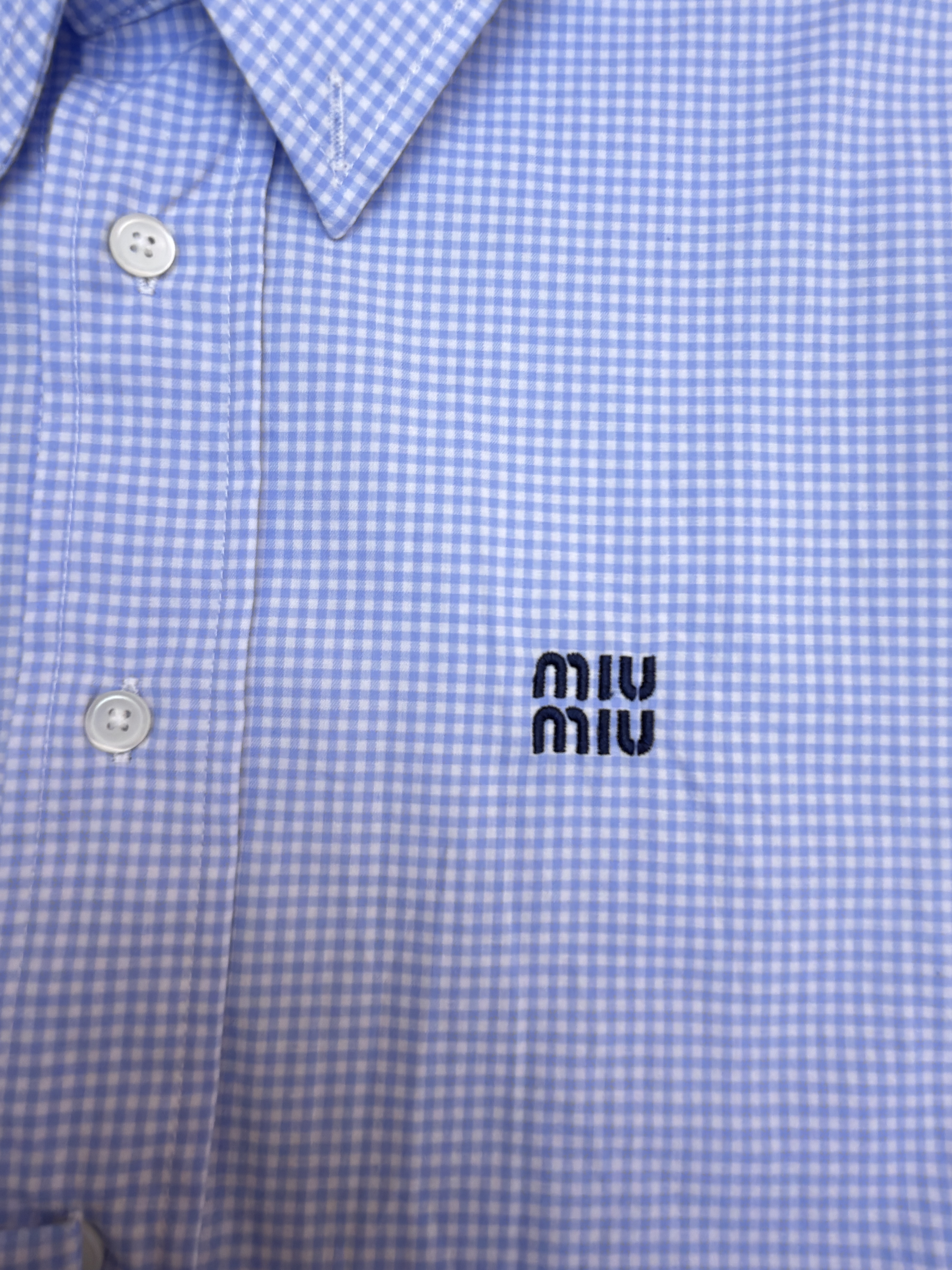 MIU MIU 缪缪 徽标格纹衬衫 外套 长袖 蓝色 B0
