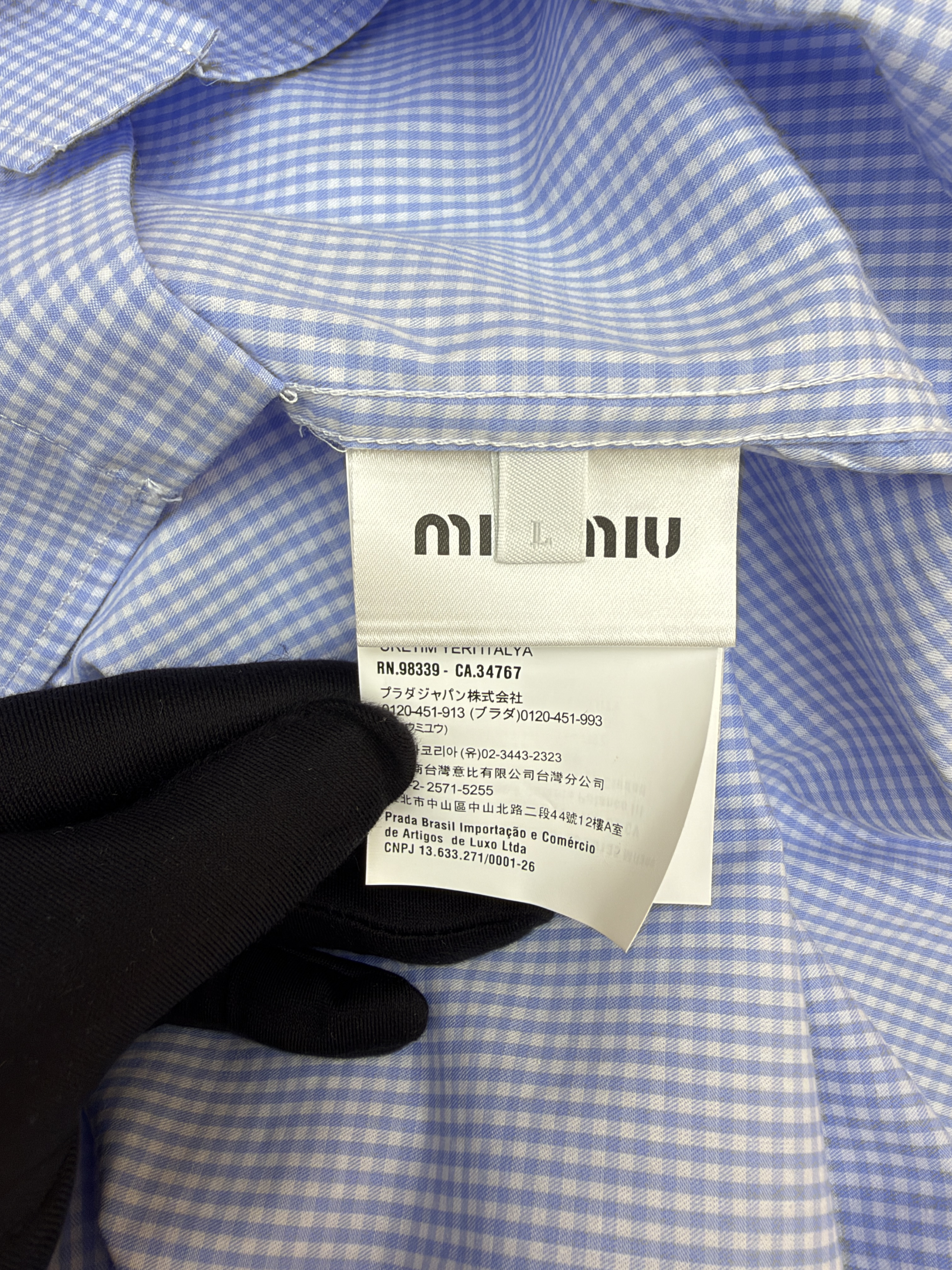 MIU MIU 缪缪 徽标格纹衬衫 外套 长袖 蓝色 B0