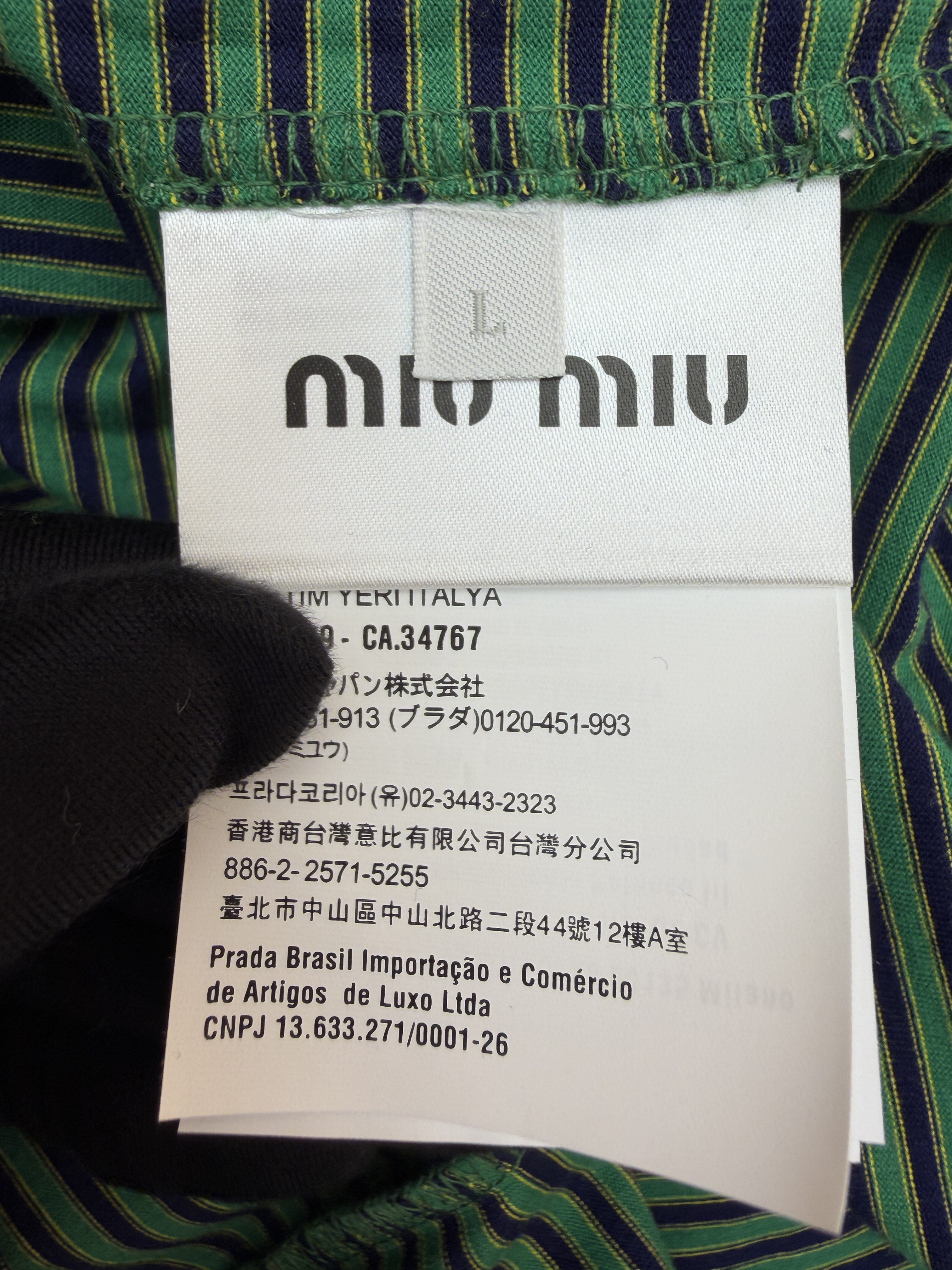 MIU MIU 缪缪 徽标条纹圆领长袖T恤 打底衫 绿色 A5