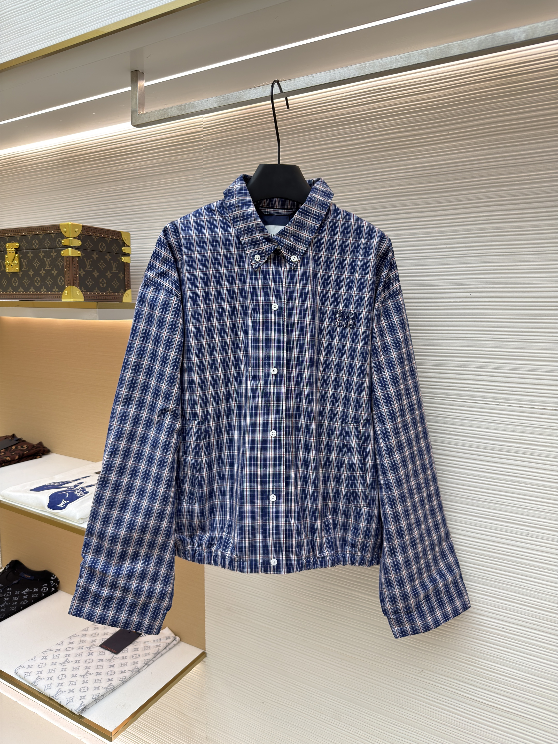 MIU MIU 缪缪 蓝格子提花翻领外套 夹克 长袖 秋冬 蓝色 C0