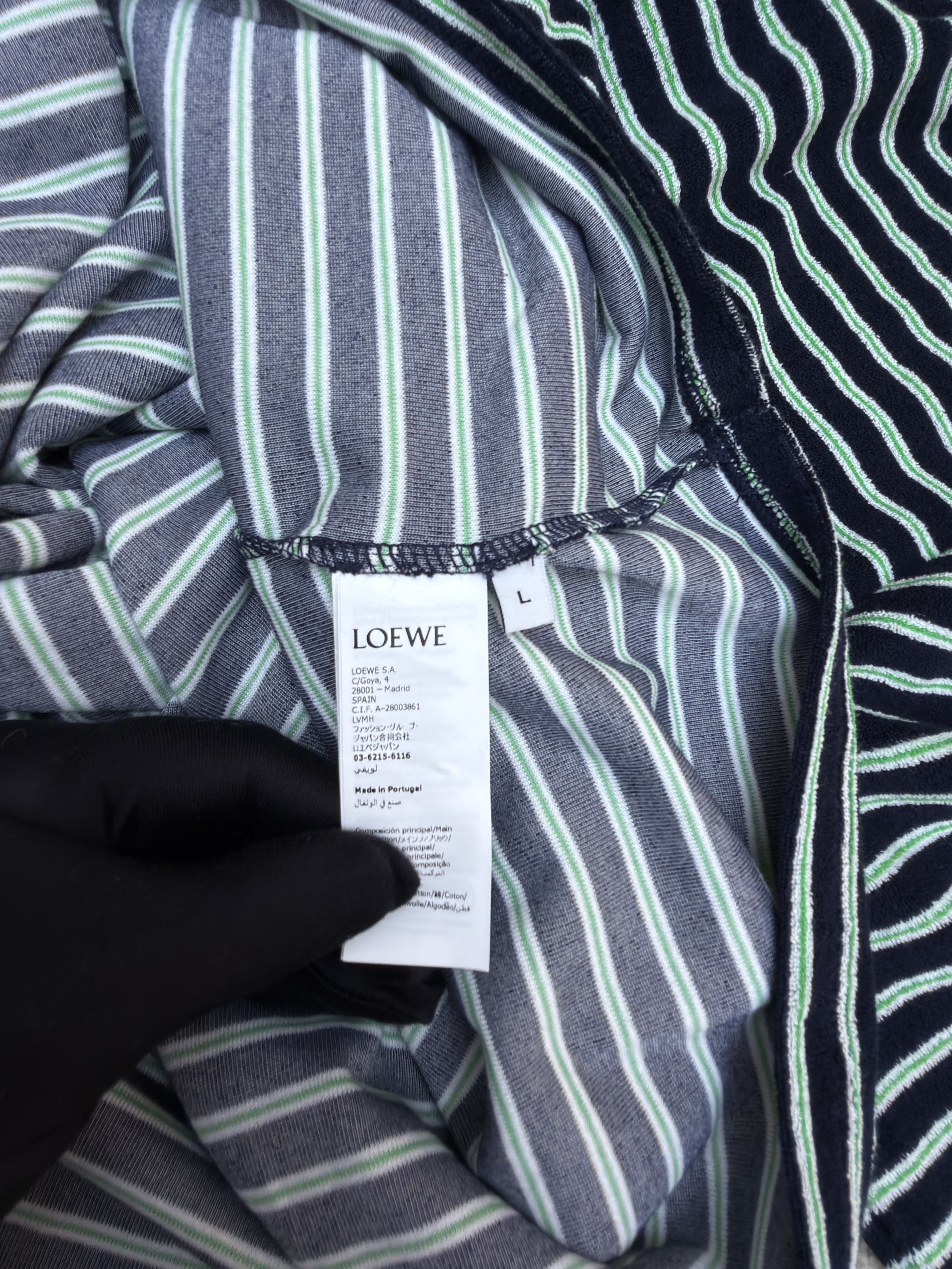 LOEWE 罗意威 圆领罗纹领条纹针织衫 T恤 打底衫 长袖 秋冬 绿色 A7