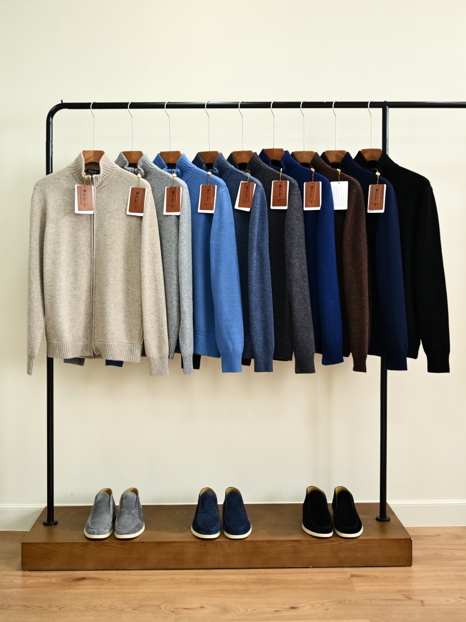 （Ribbed collar）Loro Piana LP Men's Pure Cashmere Zip-Front Long-Sleeve Sweater 拉链 羊绒 螺纹 长袖 -LP062-B0