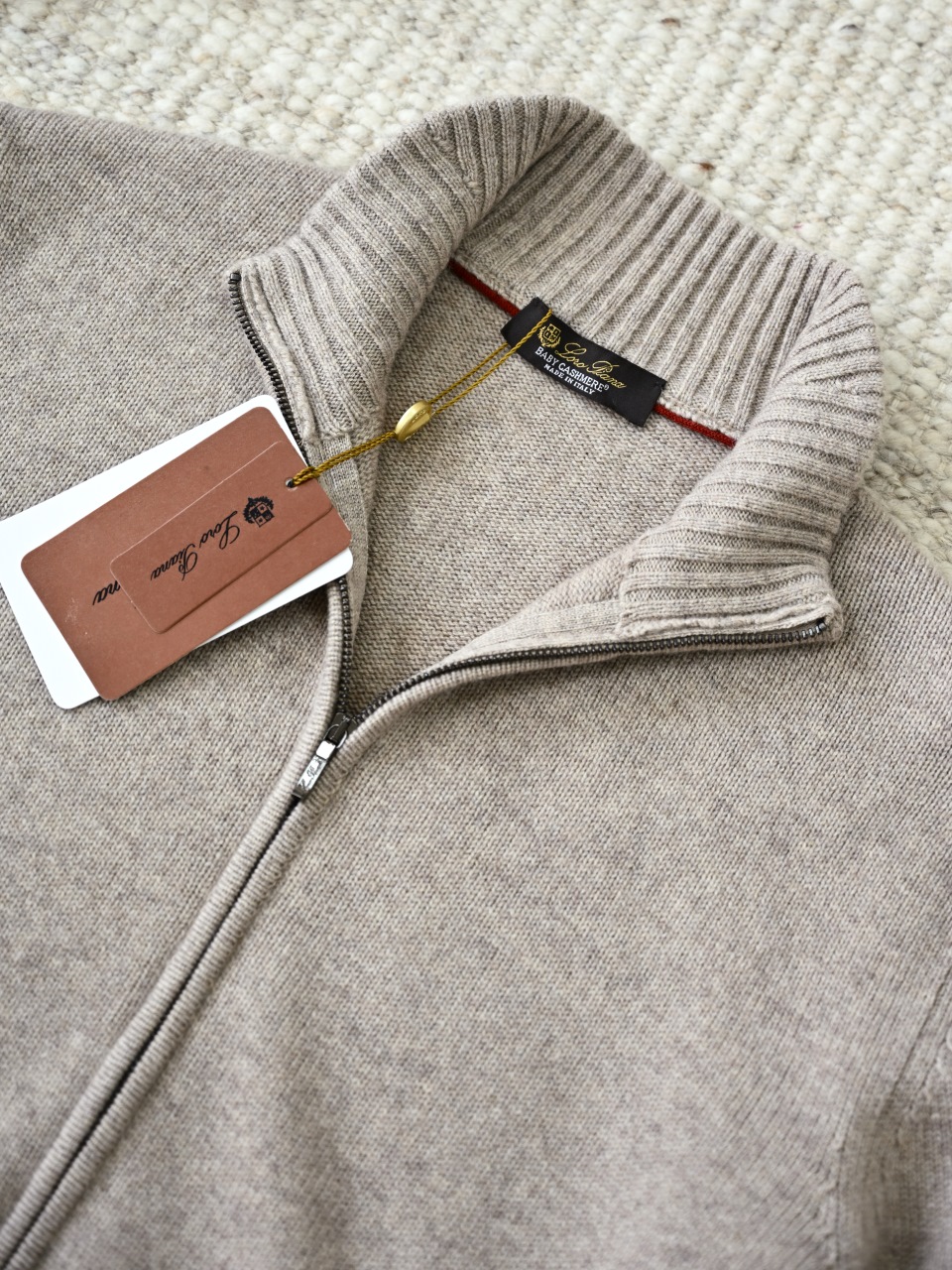 （Ribbed collar）Loro Piana LP Men's Pure Cashmere Zip-Front Long-Sleeve Sweater 拉链 羊绒 螺纹 长袖 -LP062-B0