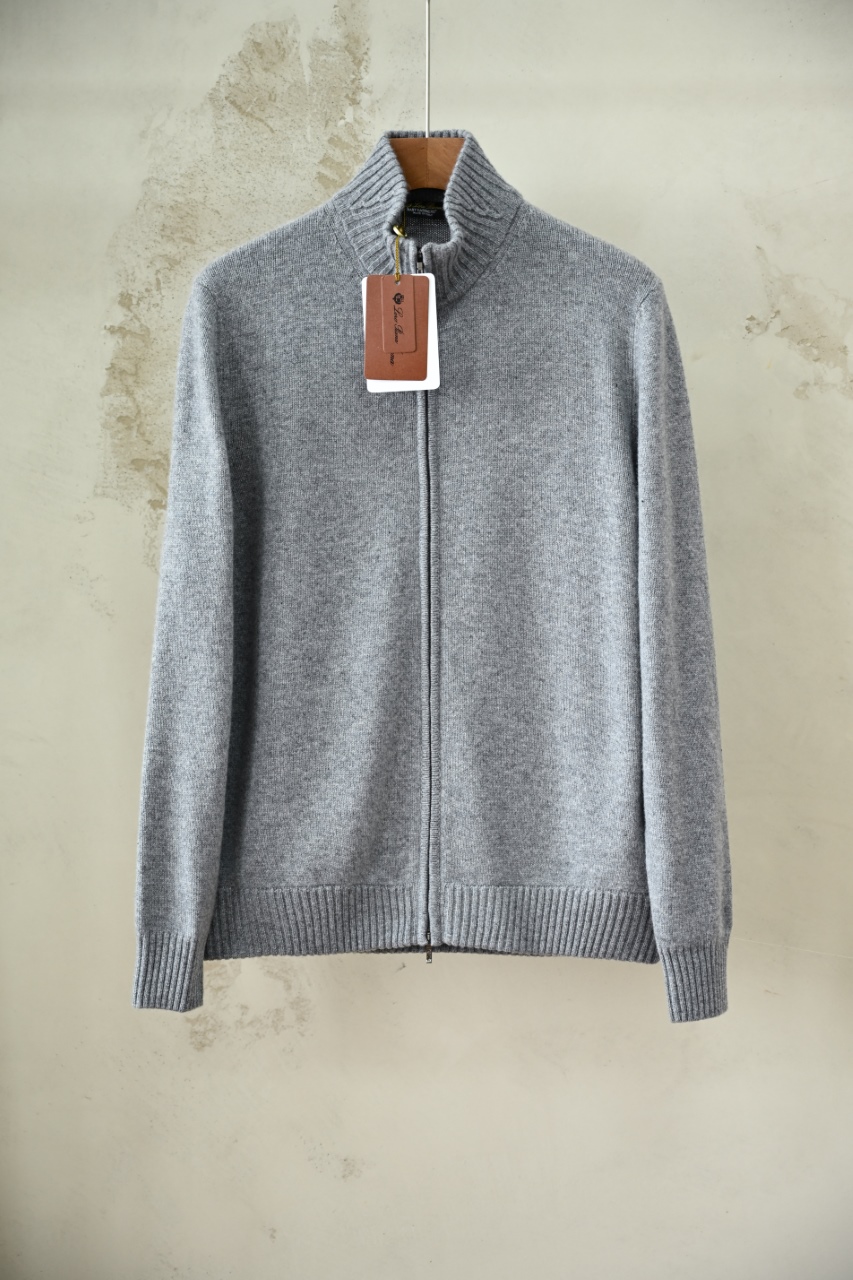 （Ribbed collar）Loro Piana LP Men's Pure Cashmere Zip-Front Long-Sleeve Sweater 拉链 羊绒 螺纹 长袖 -LP062-B0