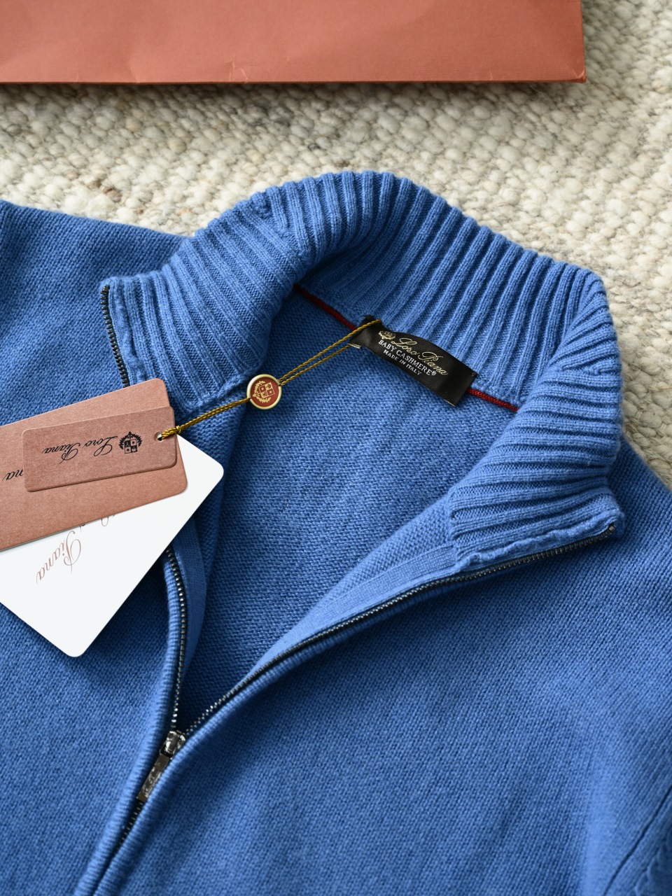 （Ribbed collar）Loro Piana LP Men's Pure Cashmere Zip-Front Long-Sleeve Sweater 拉链 羊绒 螺纹 长袖 -LP062-B0