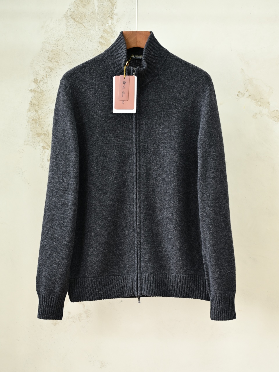 （Ribbed collar）Loro Piana LP Men's Pure Cashmere Zip-Front Long-Sleeve Sweater 拉链 羊绒 螺纹 长袖 -LP062-B0