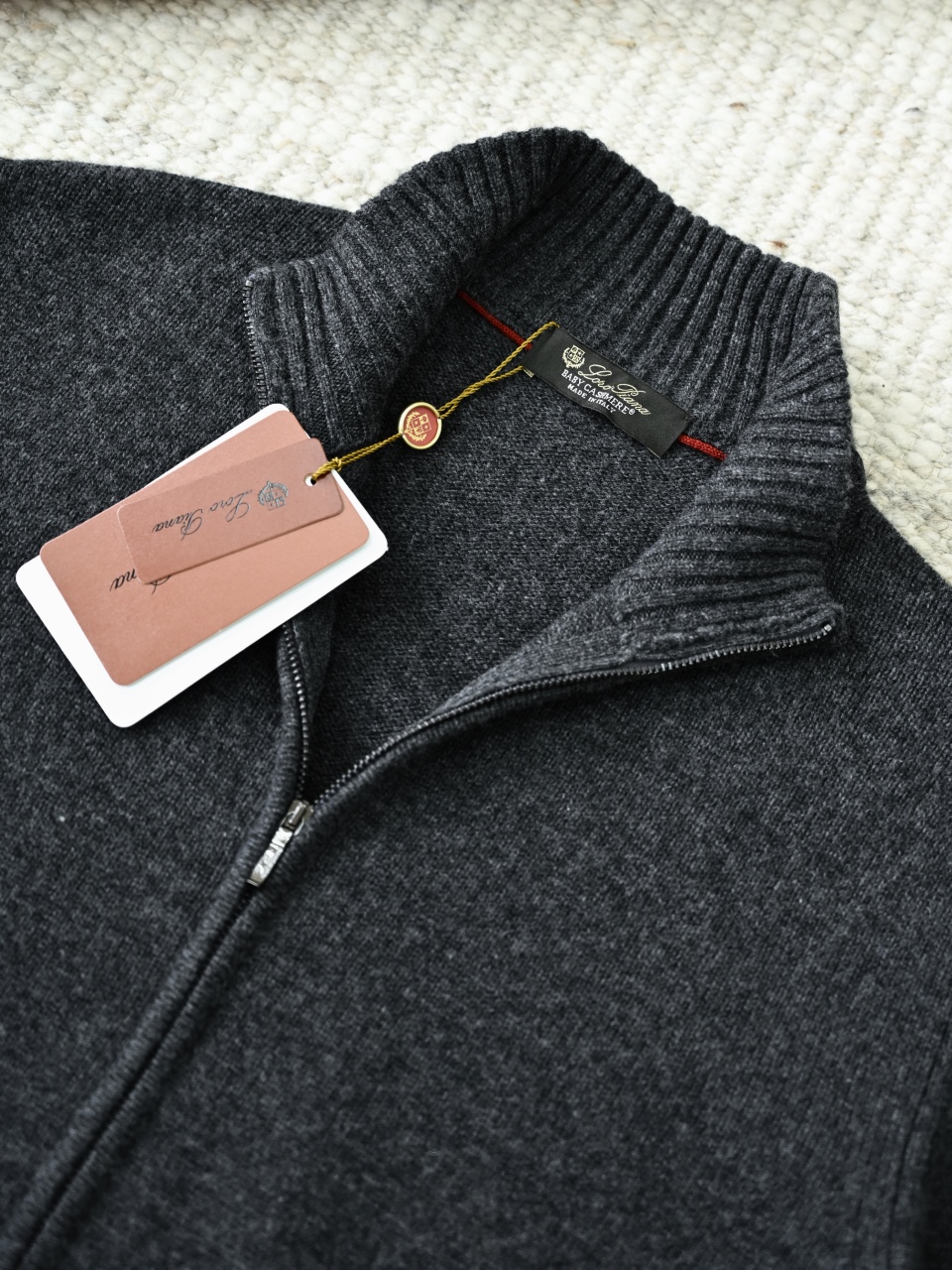 （Ribbed collar）Loro Piana LP Men's Pure Cashmere Zip-Front Long-Sleeve Sweater 拉链 羊绒 螺纹 长袖 -LP062-B0