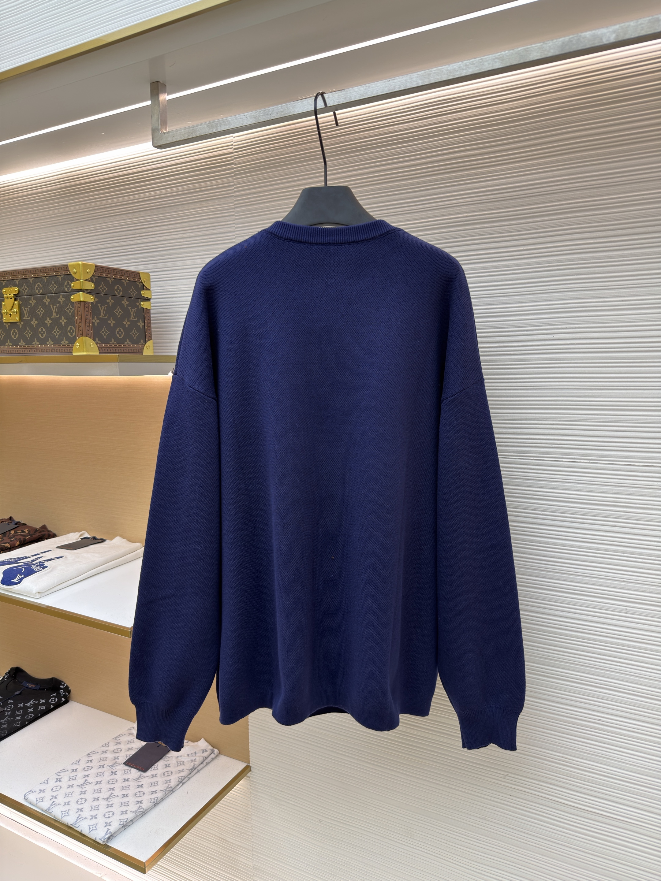 LOEWE 罗意威 口袋提花羊圆领针织毛衣 针织衫 外套 长袖 蓝色 B0 