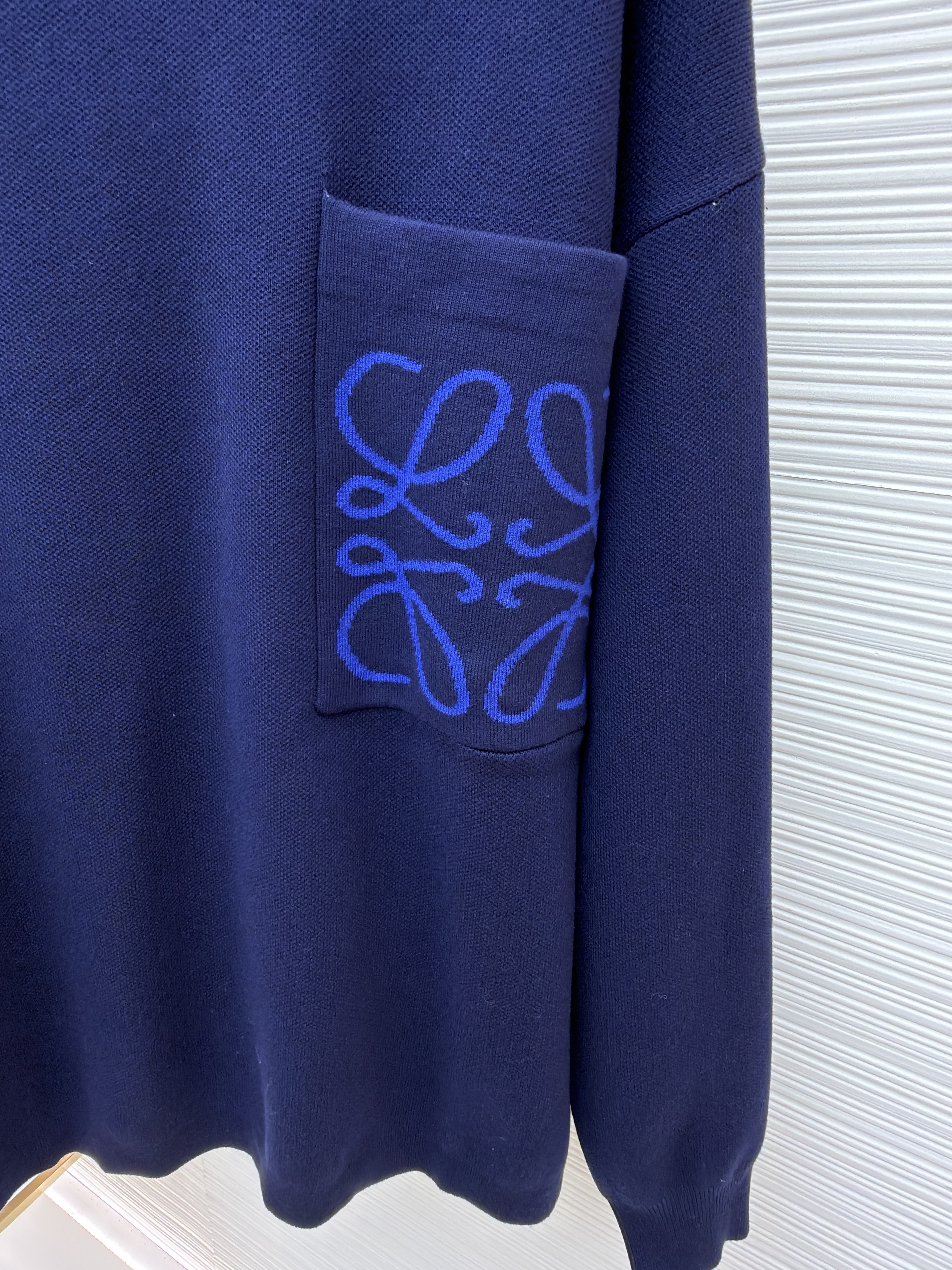 LOEWE 罗意威 口袋提花羊圆领针织毛衣 针织衫 外套 长袖 蓝色 B0 