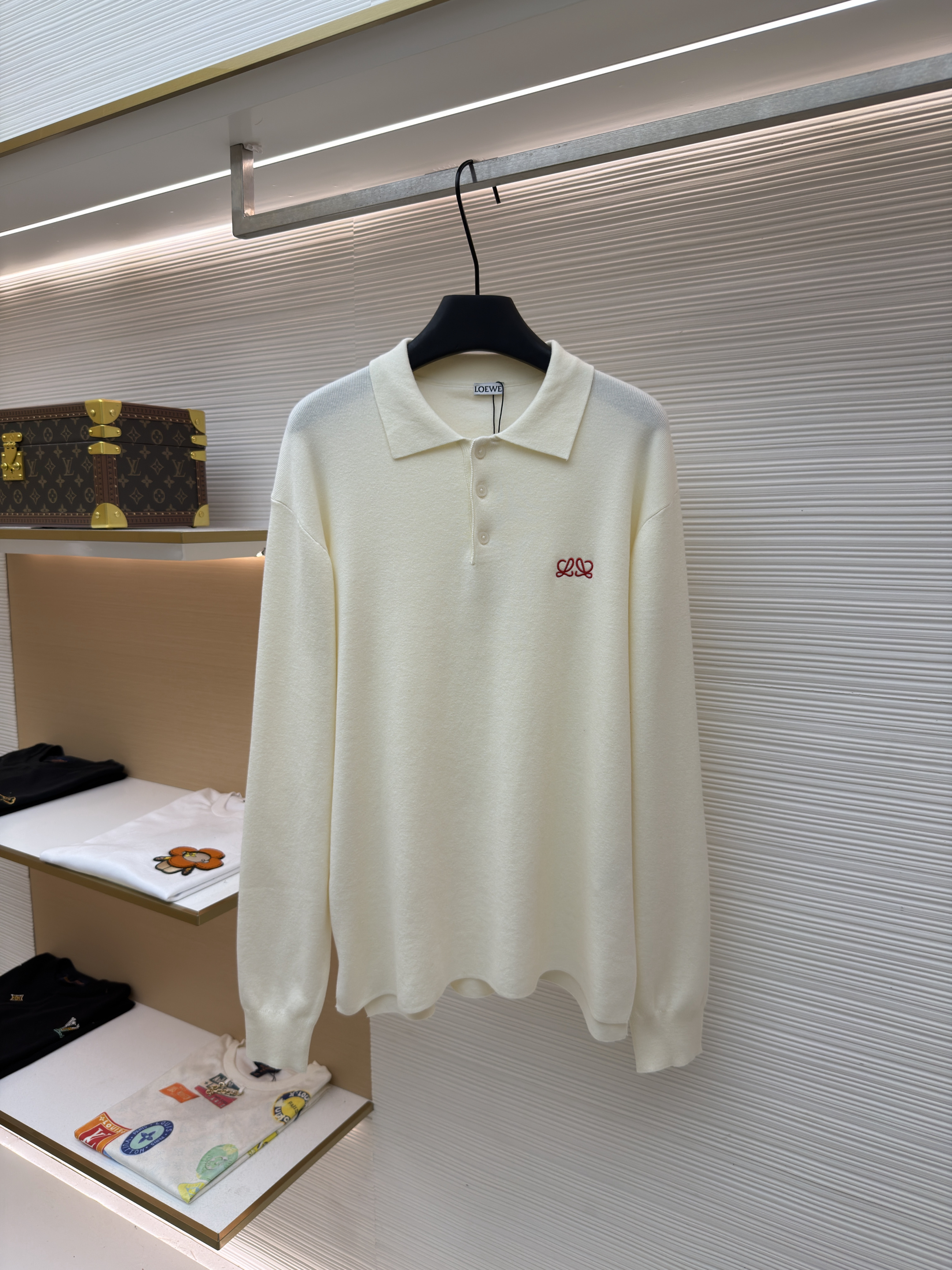 LOEWE 罗意威 刺绣针织Polo衫 针织衫 外套 长袖 秋冬 米白色 B0